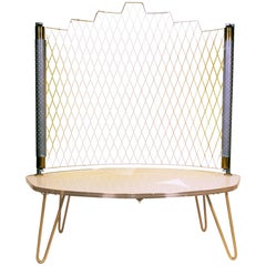 Vintage Mid-Century Illuminated Occasional Console Side Table Stand Perforated Metal