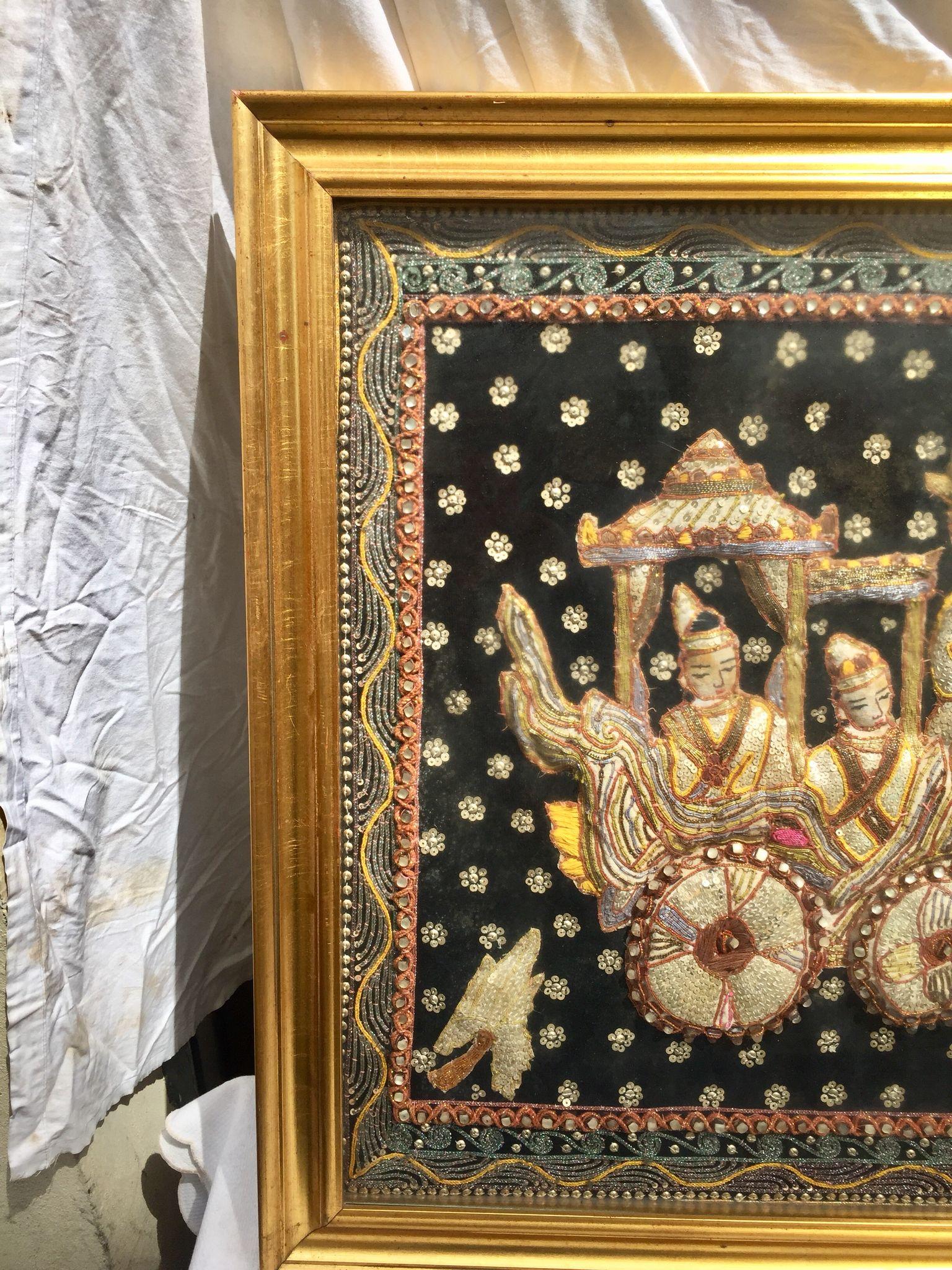 Anglo-indien Incroyable tapisserie d'art décoratif indien en soie, issue d'une famille royale en vente
