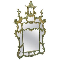 Amazing italian Chinoiserie Pagoda Wall Mirror Green Gilt Finish
