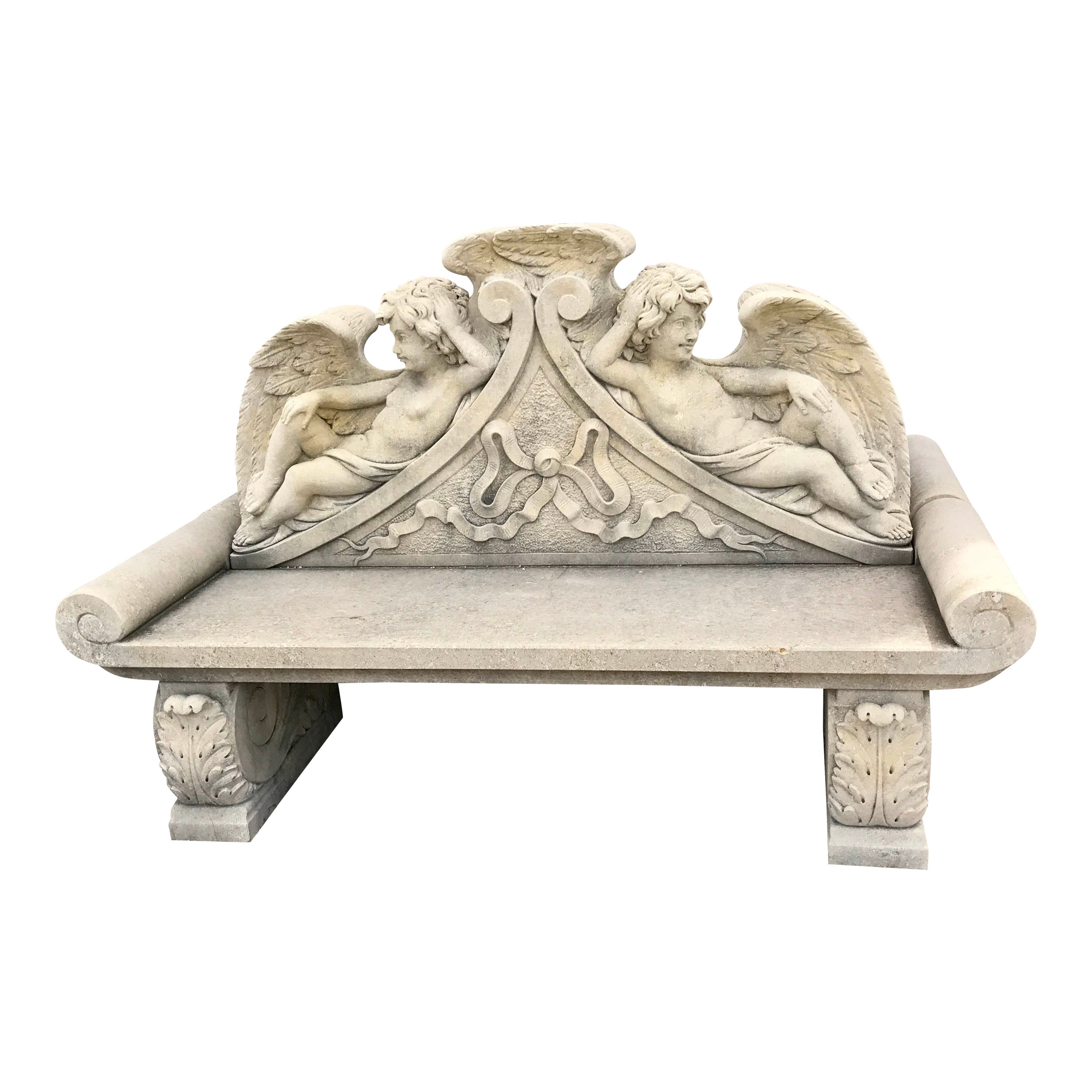 Etonnant banc italien en pierre de chaux finement sculpté Mobilier de jardin