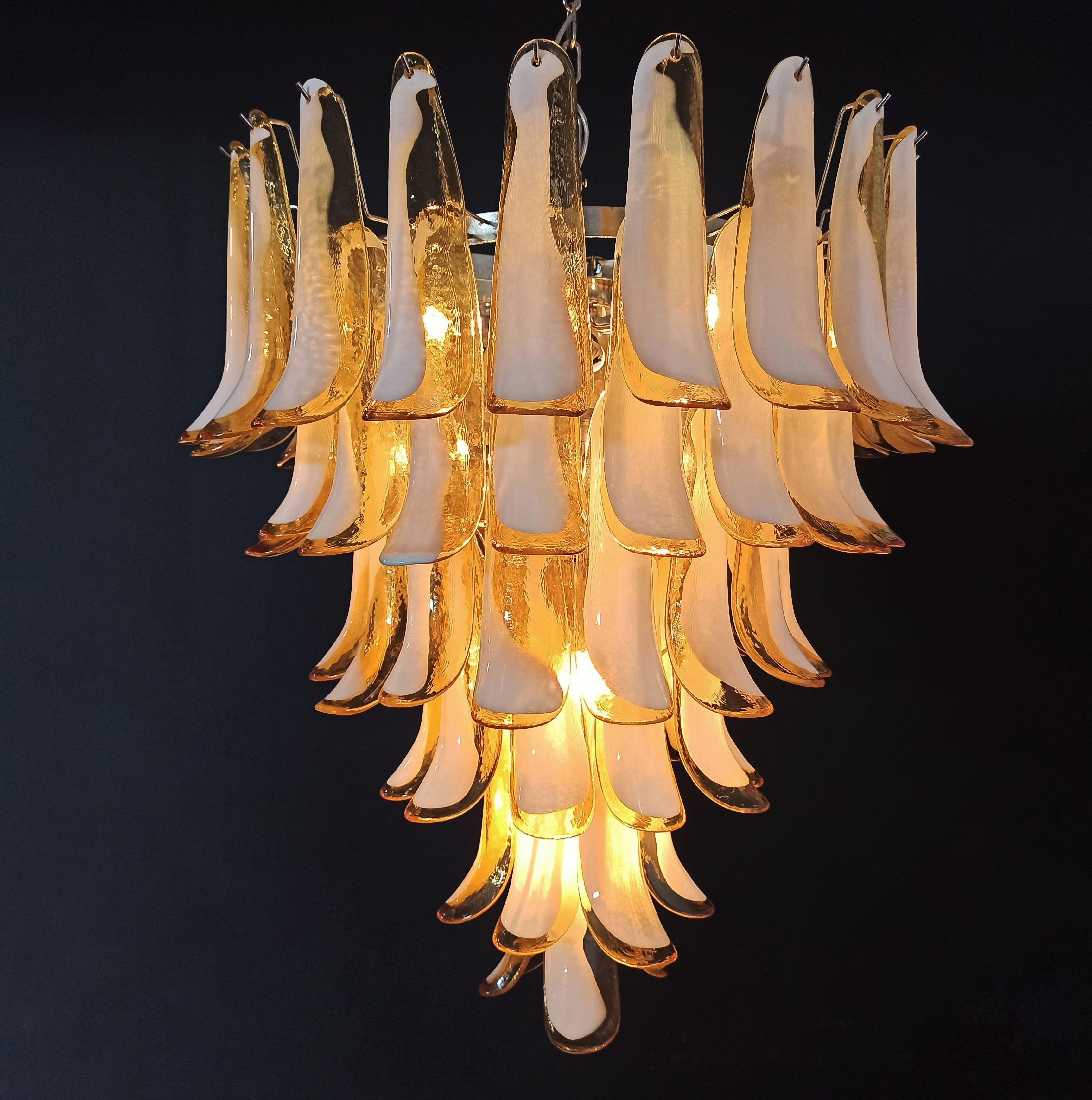 Amazing Italian Glass Amber Petal Chandelier, Murano 10