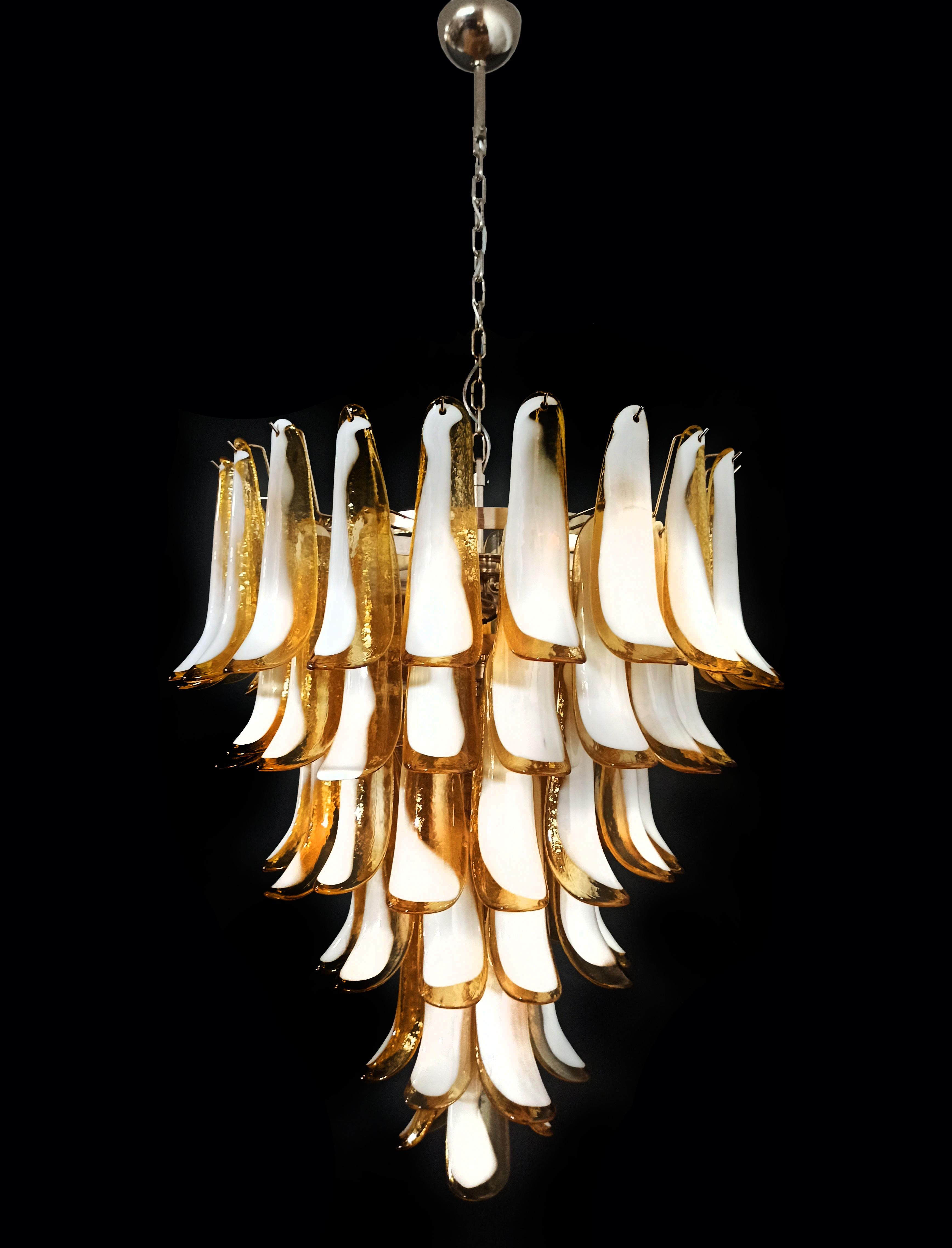 Amazing Italian Glass Amber Petal Chandelier, Murano 3