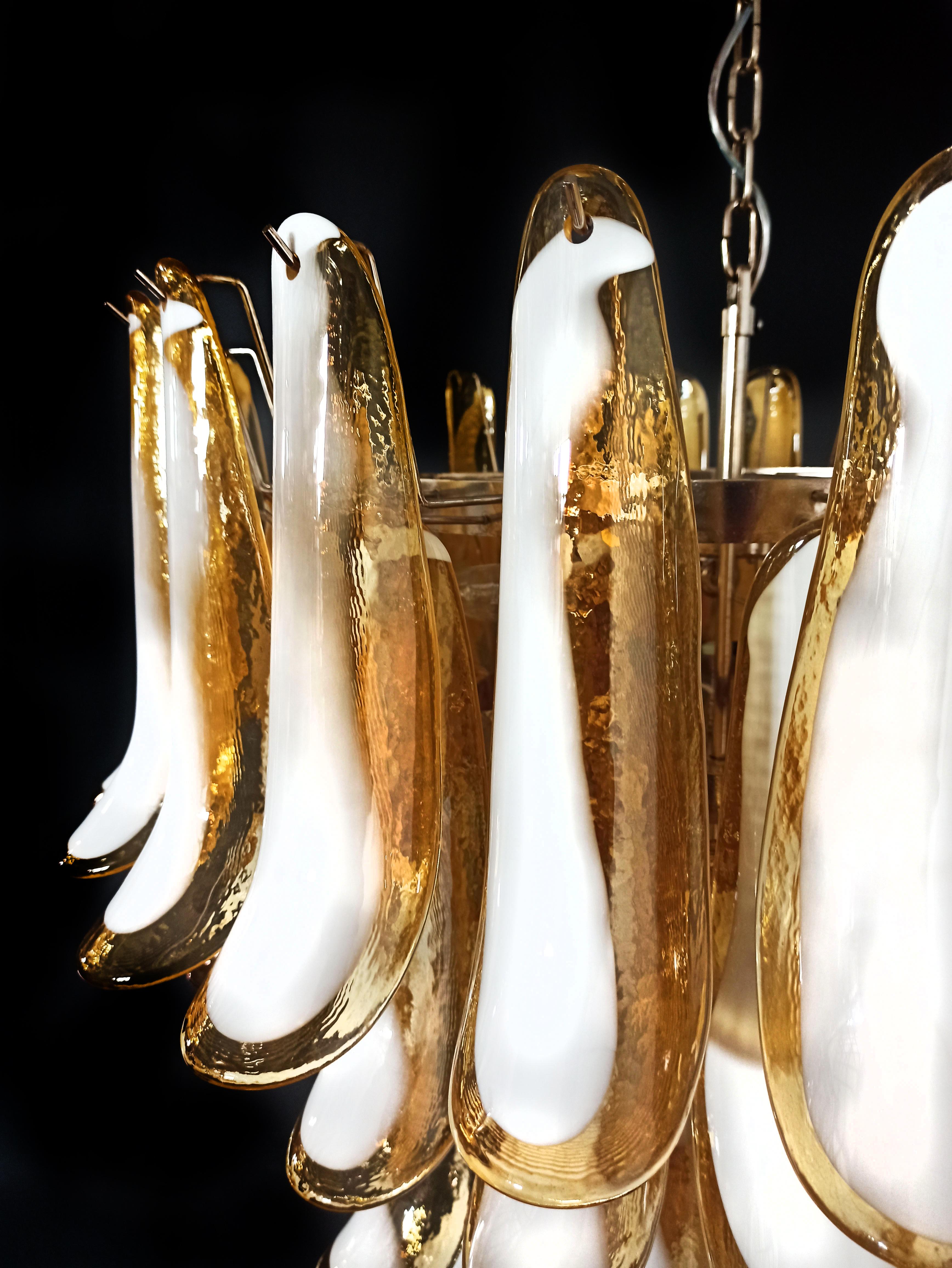 Amazing Italian Glass Amber Petal Chandelier, Murano 4