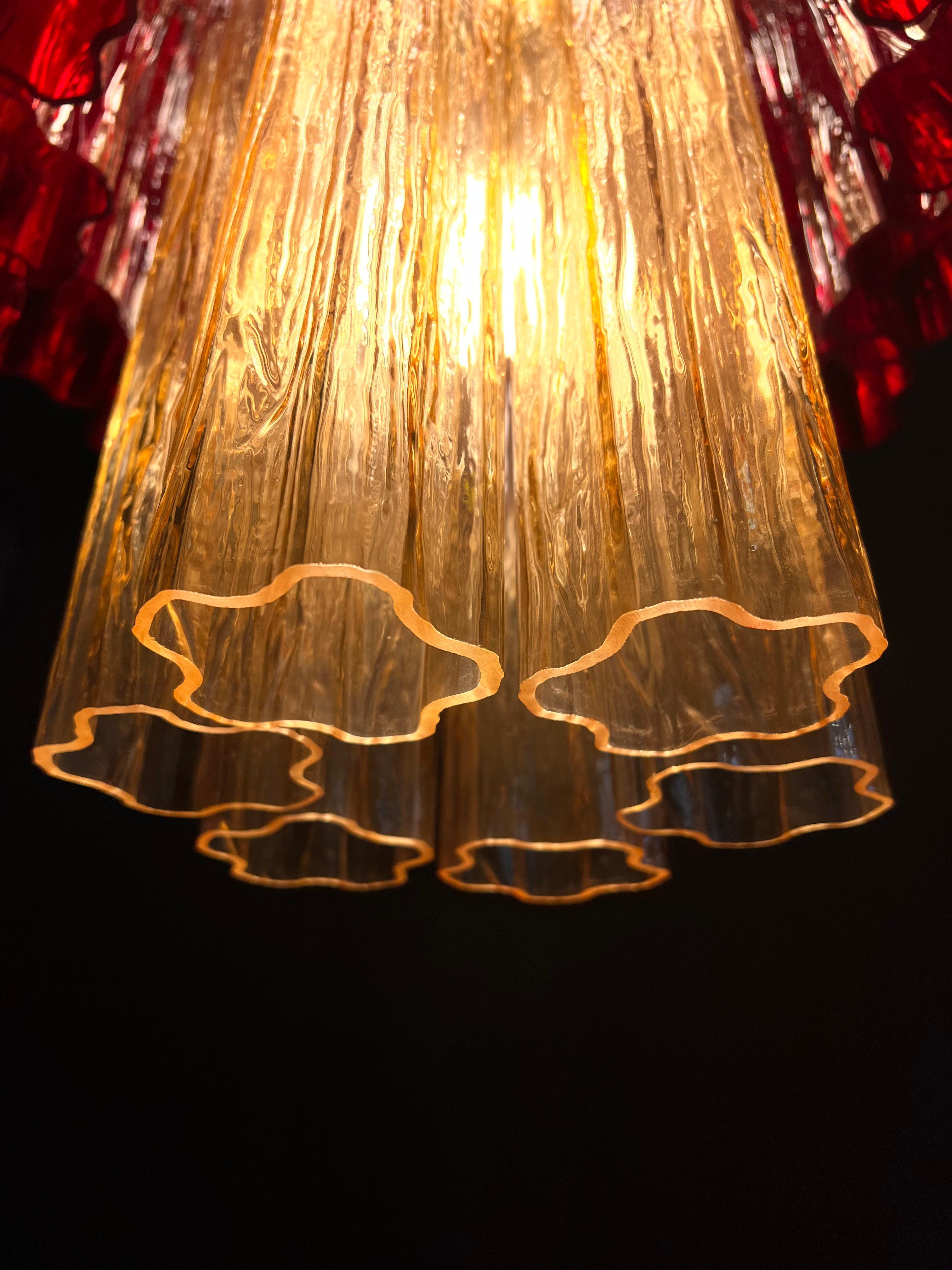 Amazing Italian Gold and Red Chandelier by Valentina Planta, Murano For Sale 8