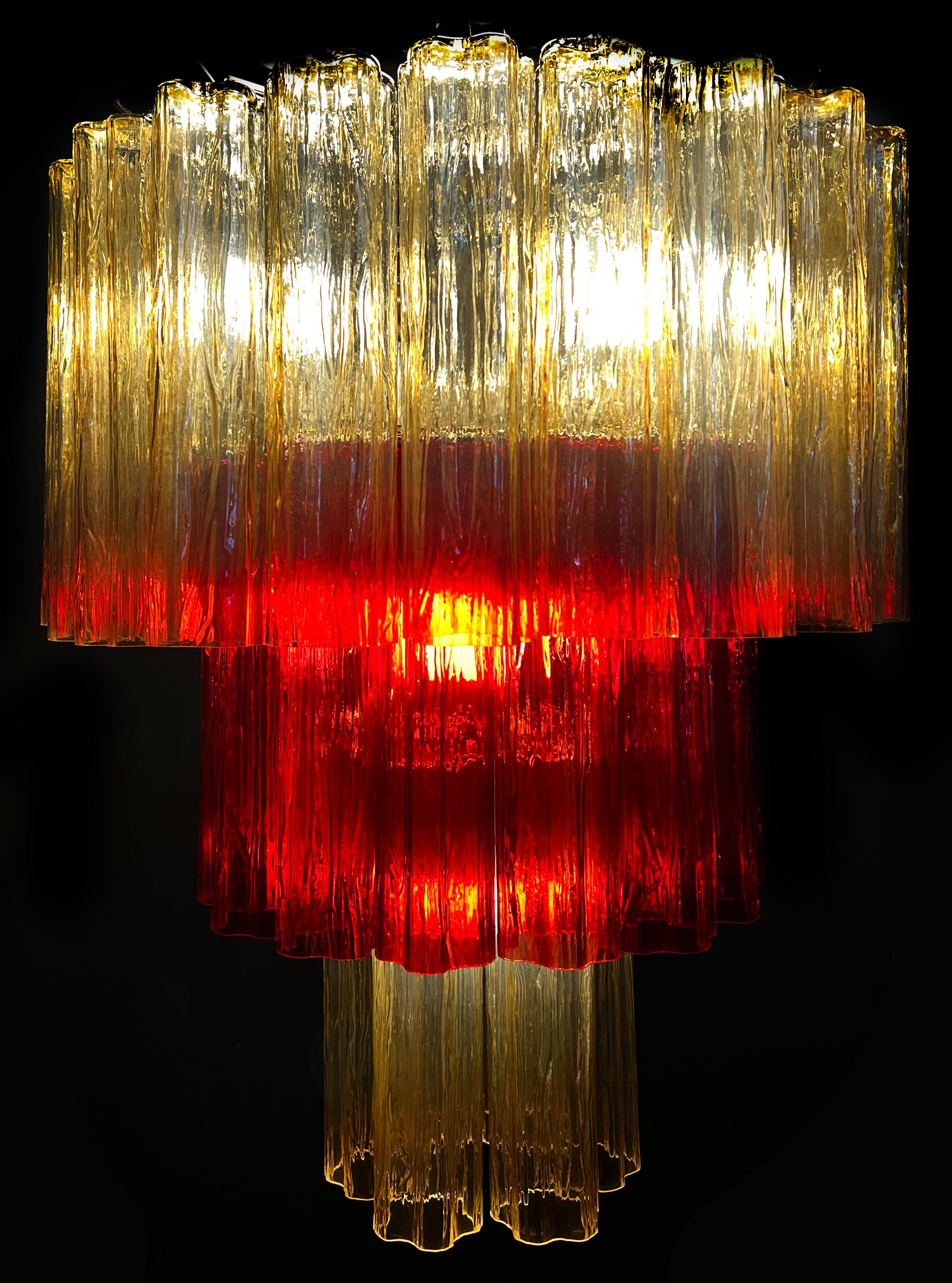 Amazing Italian Gold and Red Chandelier by Valentina Planta, Murano For Sale 11