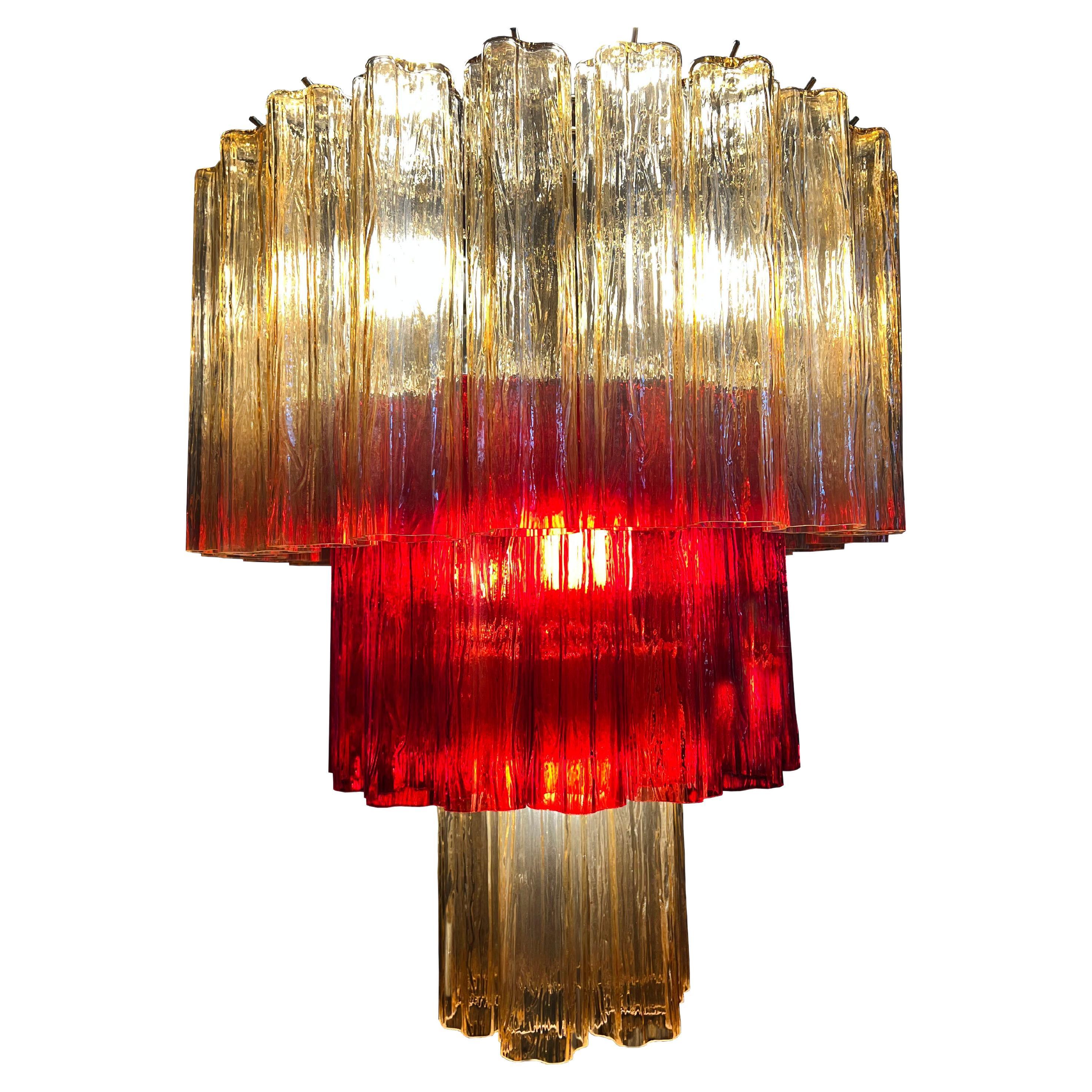 Amazing Italian Gold and Red Chandelier by Valentina Planta, Murano For Sale