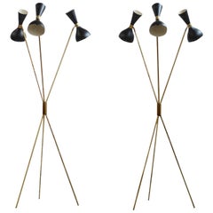 Amazing Italian Minimalist Adjustable Tripod Floor Lamp Brass in Stilnovo Style