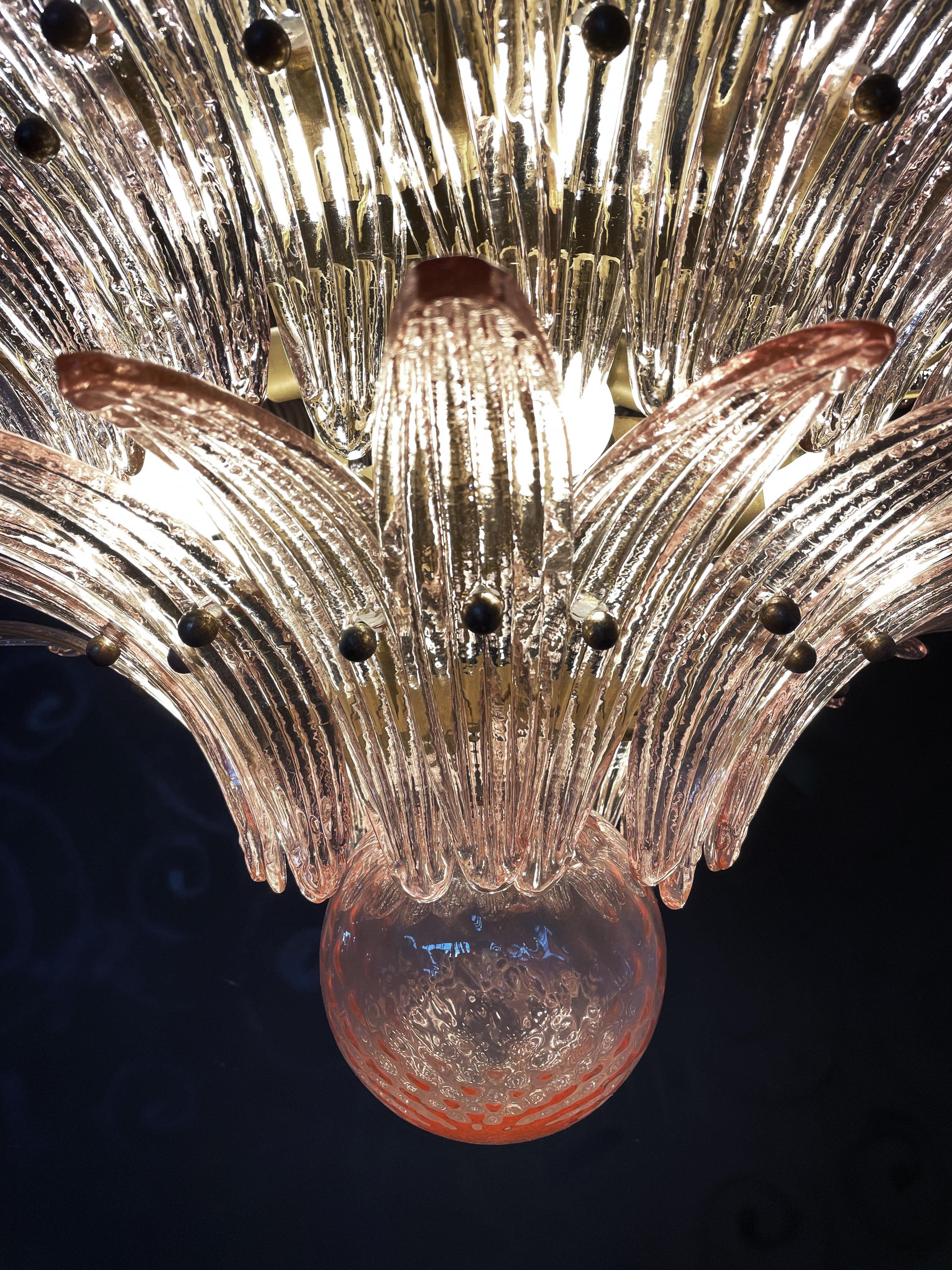 Monumental Pink Glass Leaf Chandelier, Murano For Sale 4