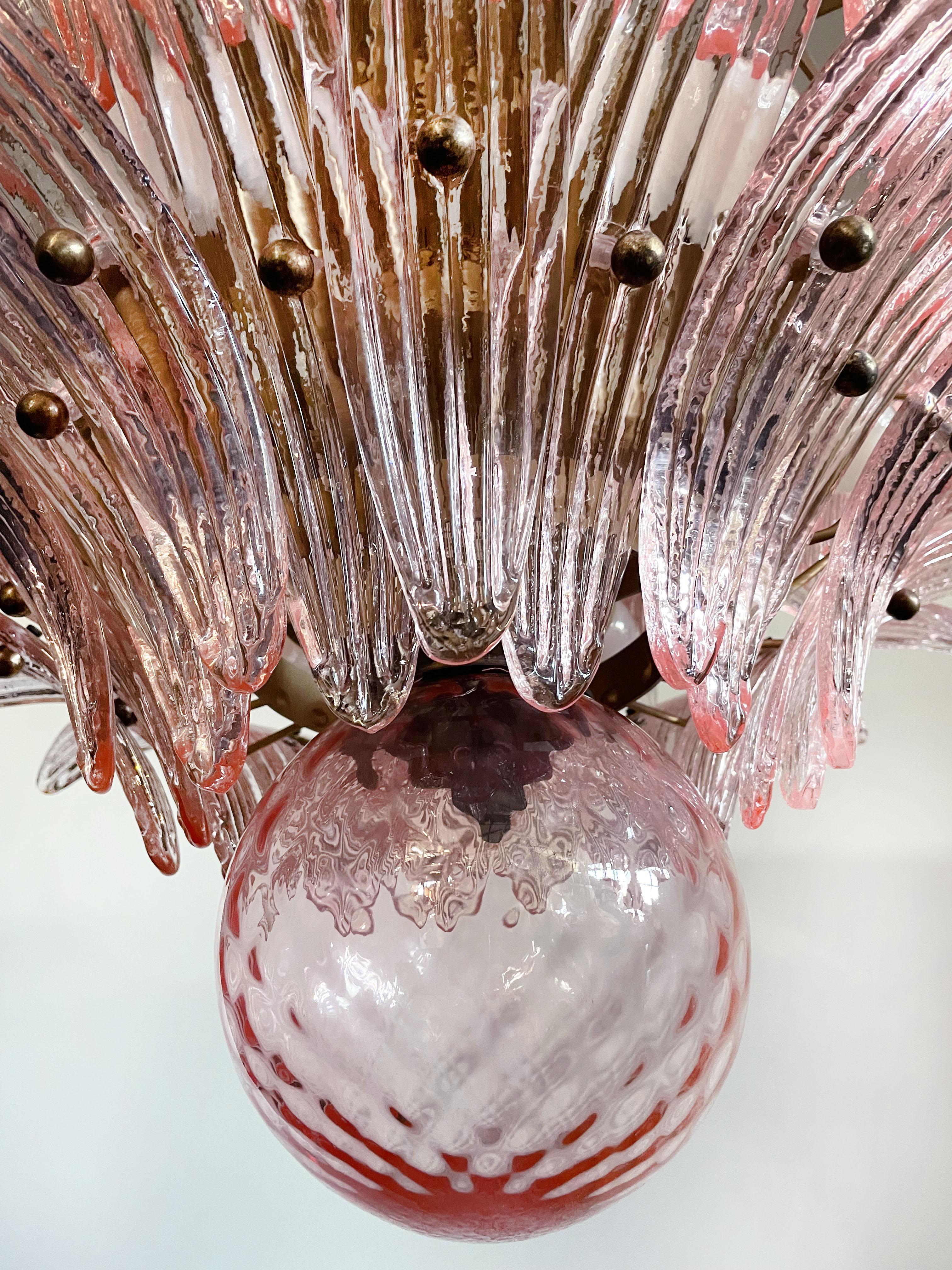 Monumental Pink Glass Leaf Chandelier, Murano For Sale 9