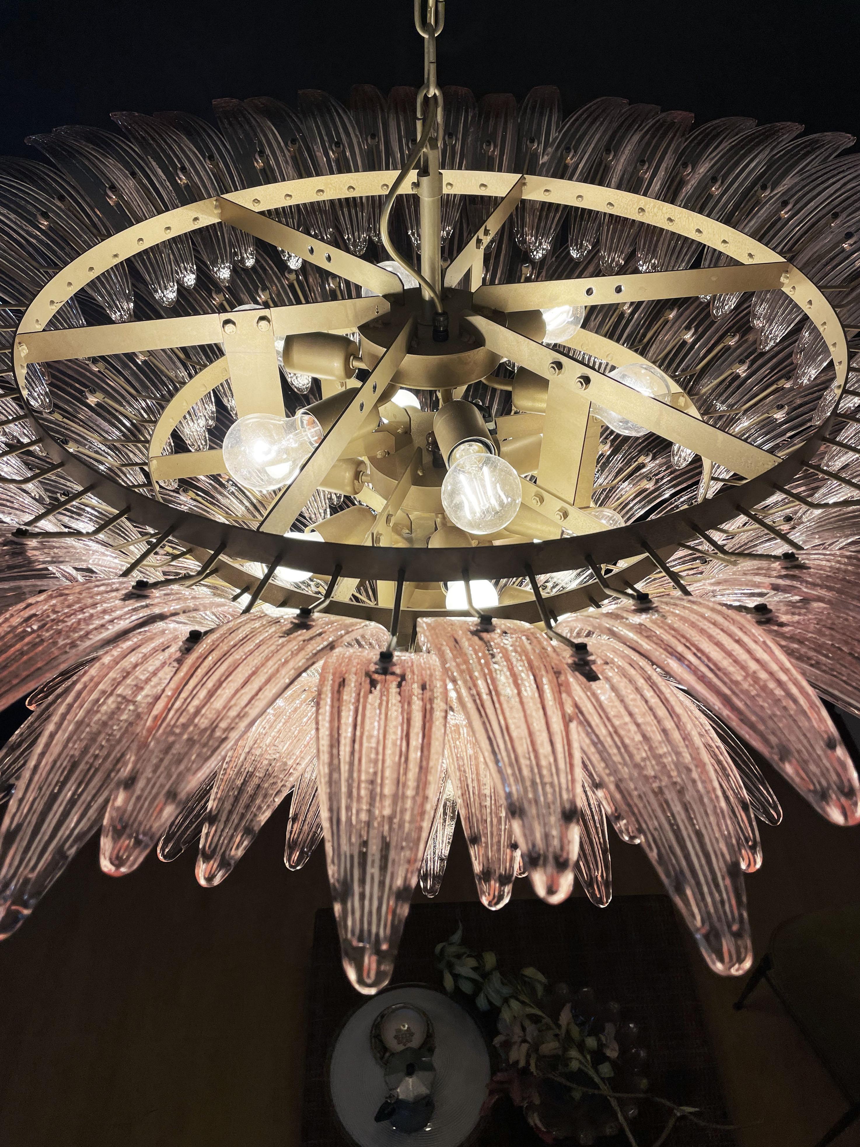 Monumental Pink Glass Leaf Chandelier, Murano For Sale 2