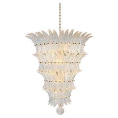 Amazing Italian Opaline Palmette Leaves Chandelier, Murano, 1980