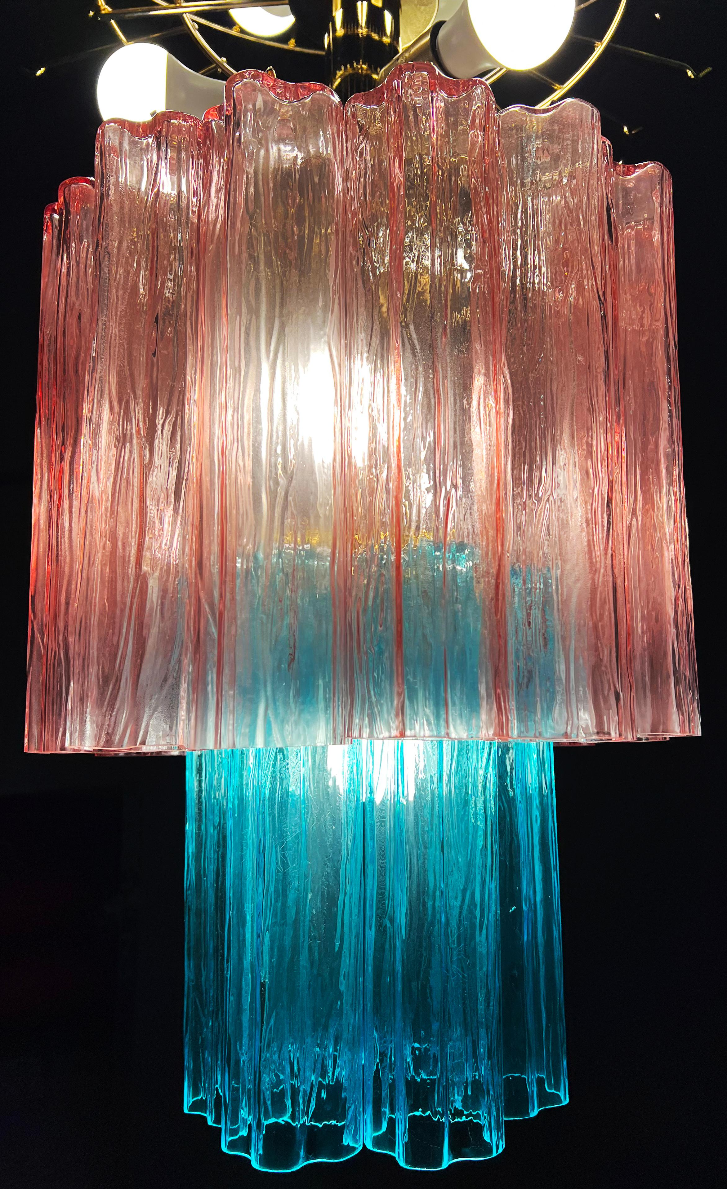 Amazing Italian Pink-Blue Chandelier by Valentina Planta, Murano For Sale 4