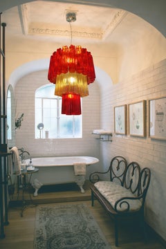 Amazing Italian Red and Gold Chandelier by Valentina Planta, Murano