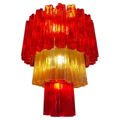 Magnifique lustre italien rouge et or de Valentina Planta, Murano