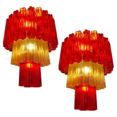 Amazing Italian Red and Gold Chandelier by Valentina Planta, Murano