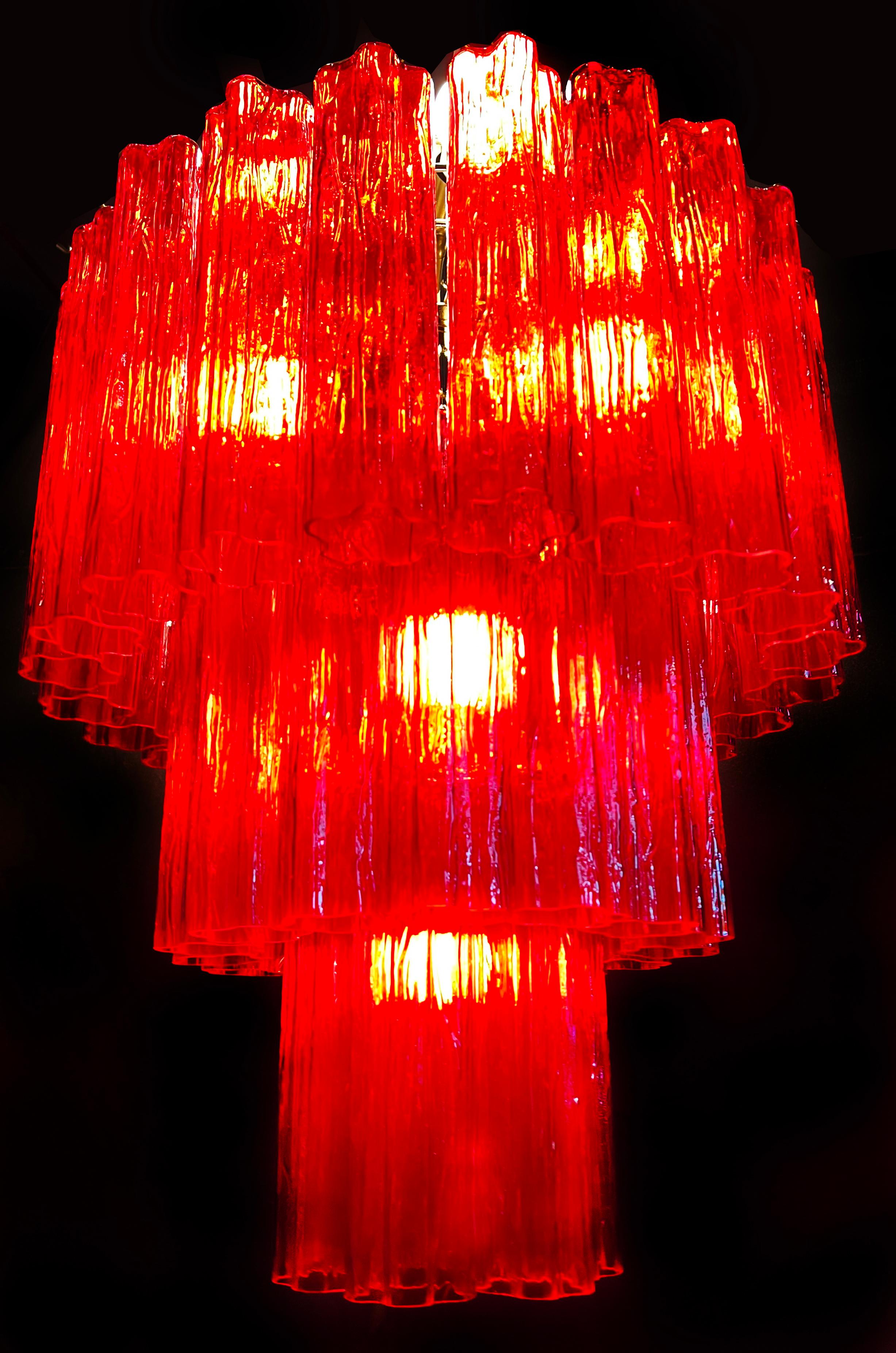 Amazing Italian Red Chandelier by Valentina Planta, Murano For Sale 2