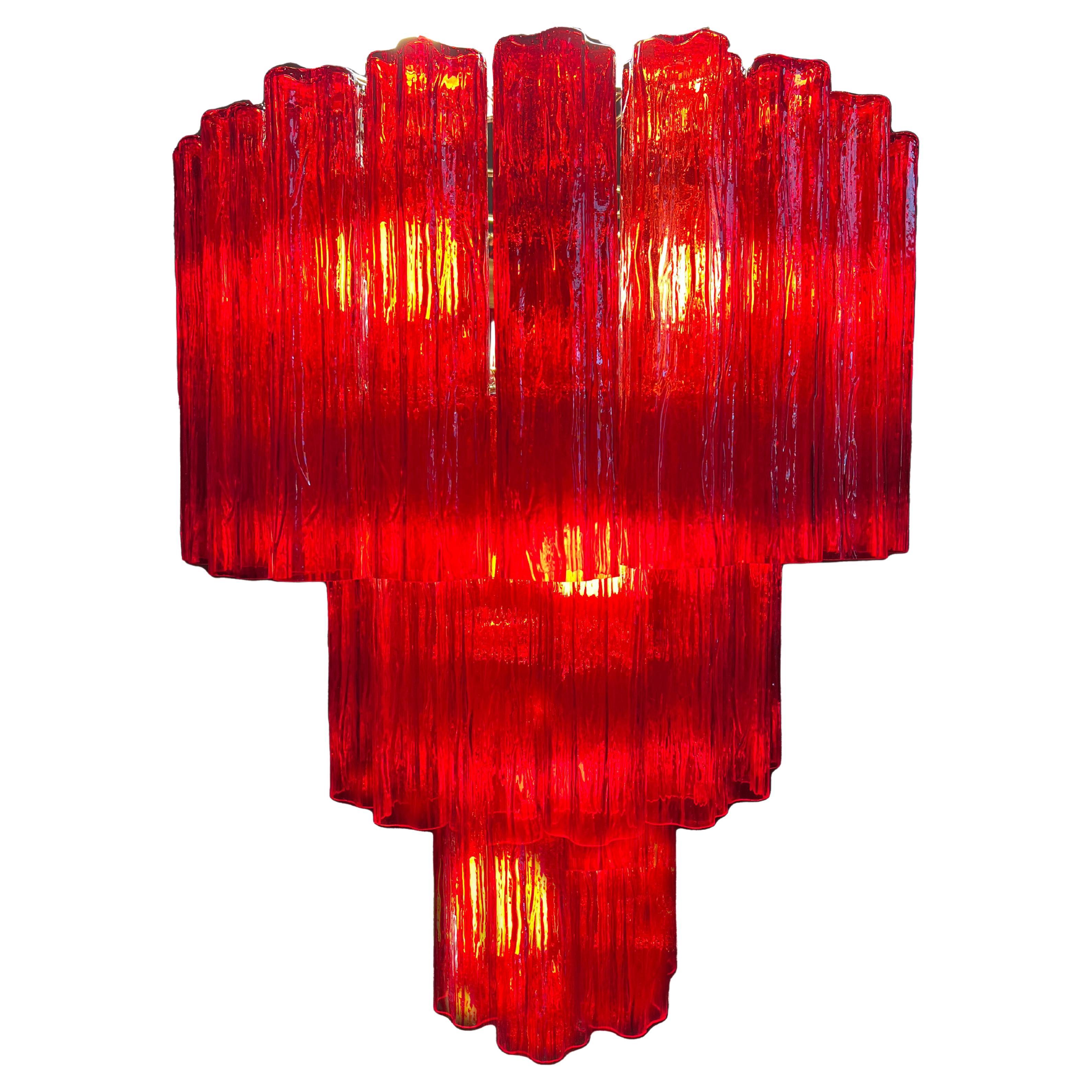 Amazing Italian Red Chandelier by Valentina Planta, Murano For Sale