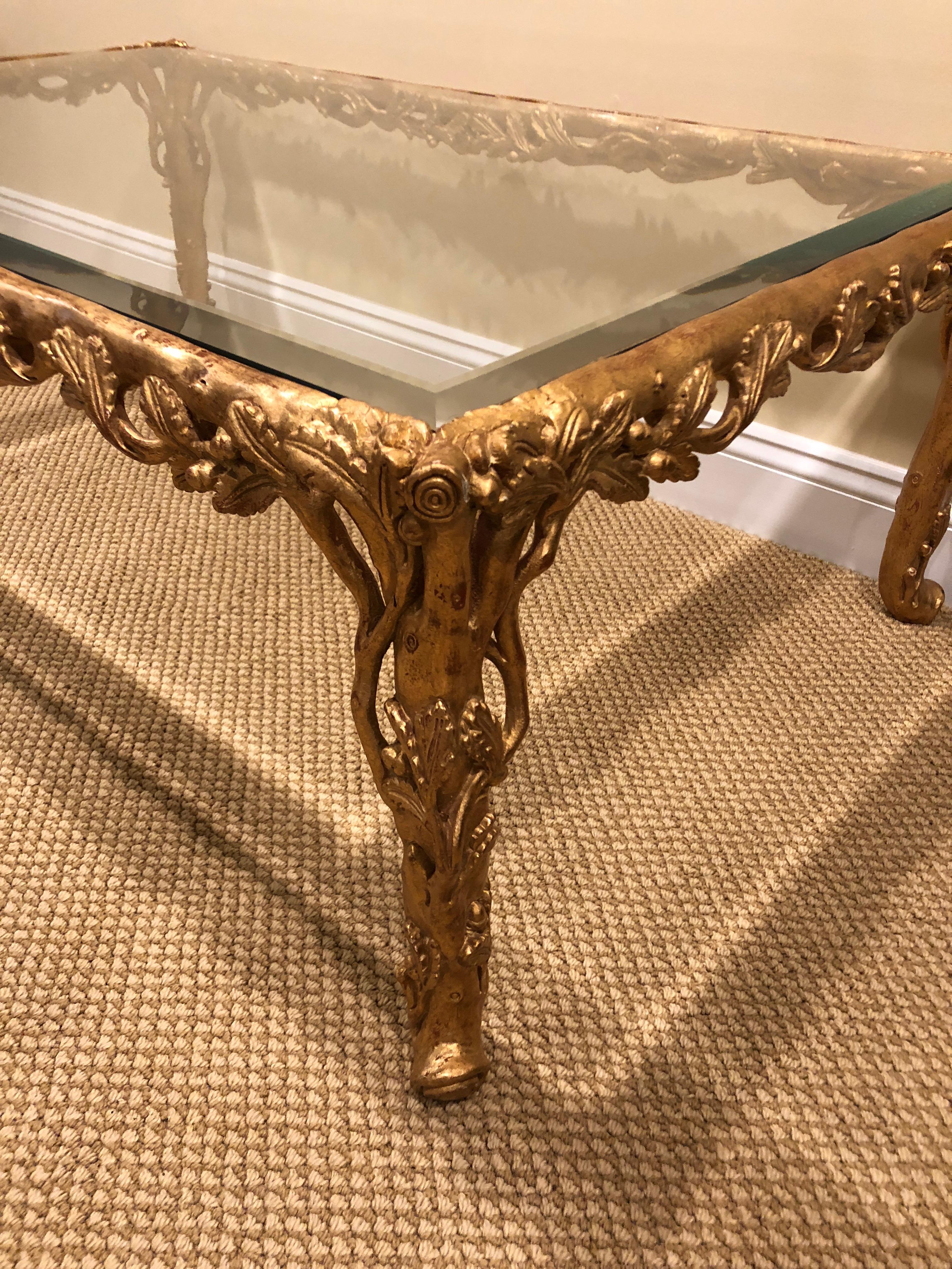 Hollywood Regency Amazing Italian Sculpted Gold Resin Limited Edition Rectangular Coffee Table