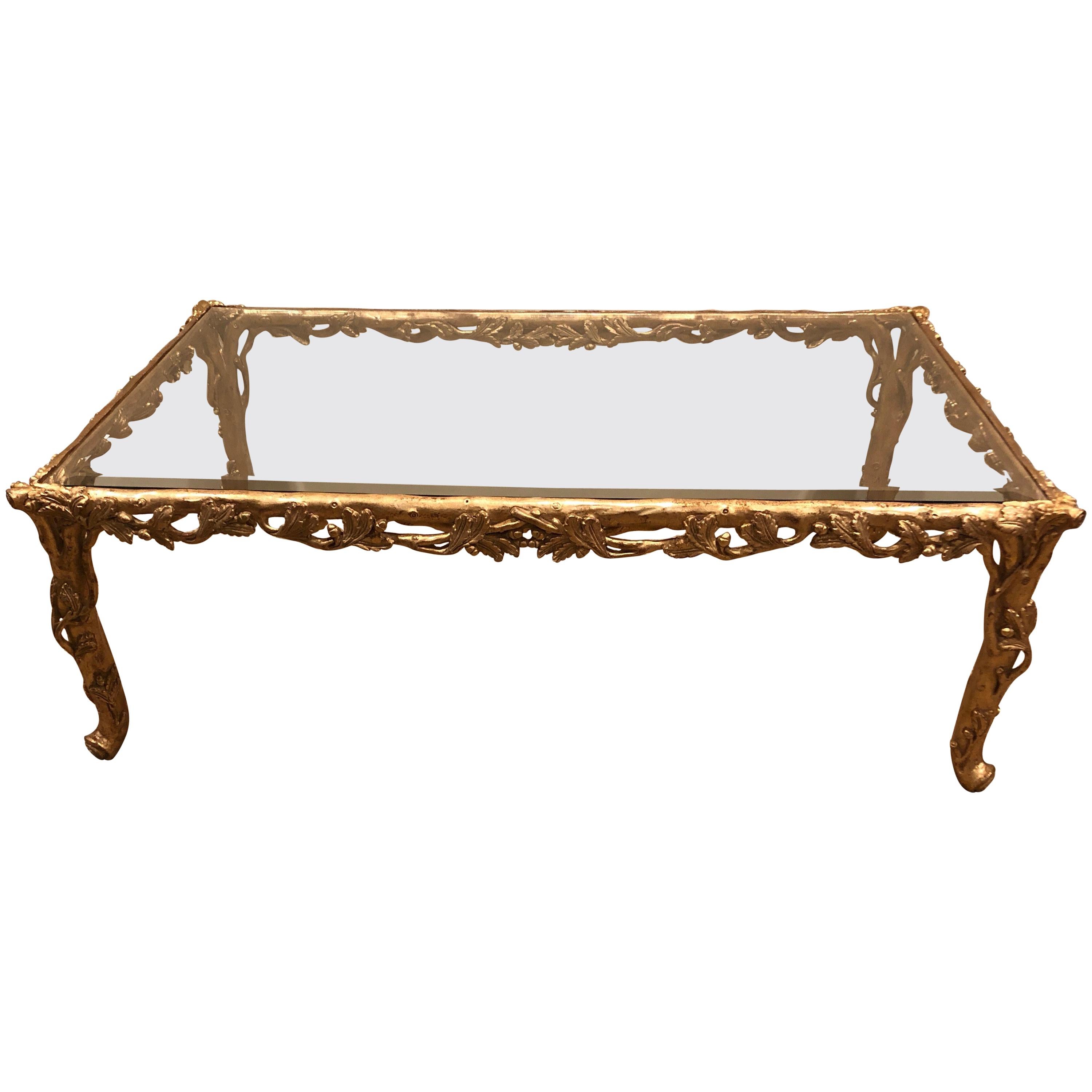 Amazing Italian Sculpted Gold Resin Limited Edition Rectangular Coffee Table