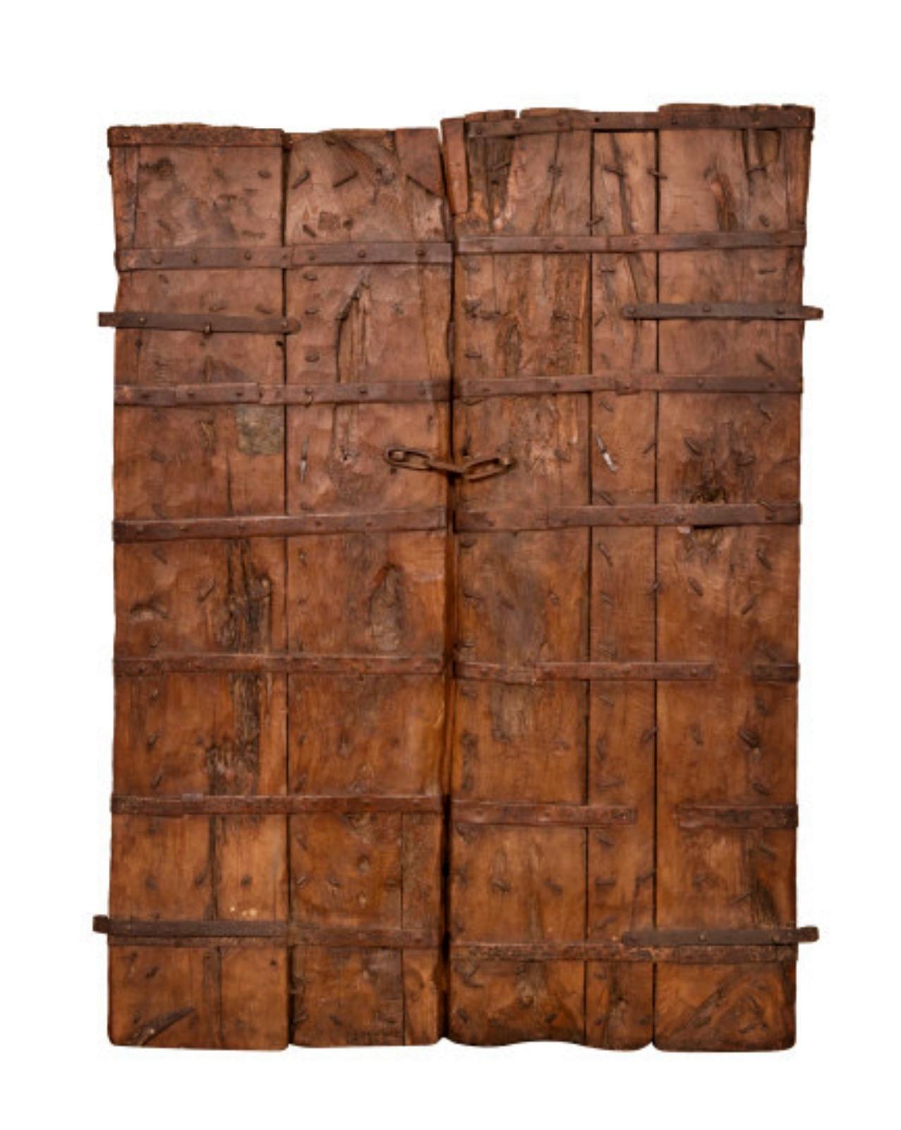 Hand-Crafted Amazing Italian Solid Wood and Iron Door, 17th Century