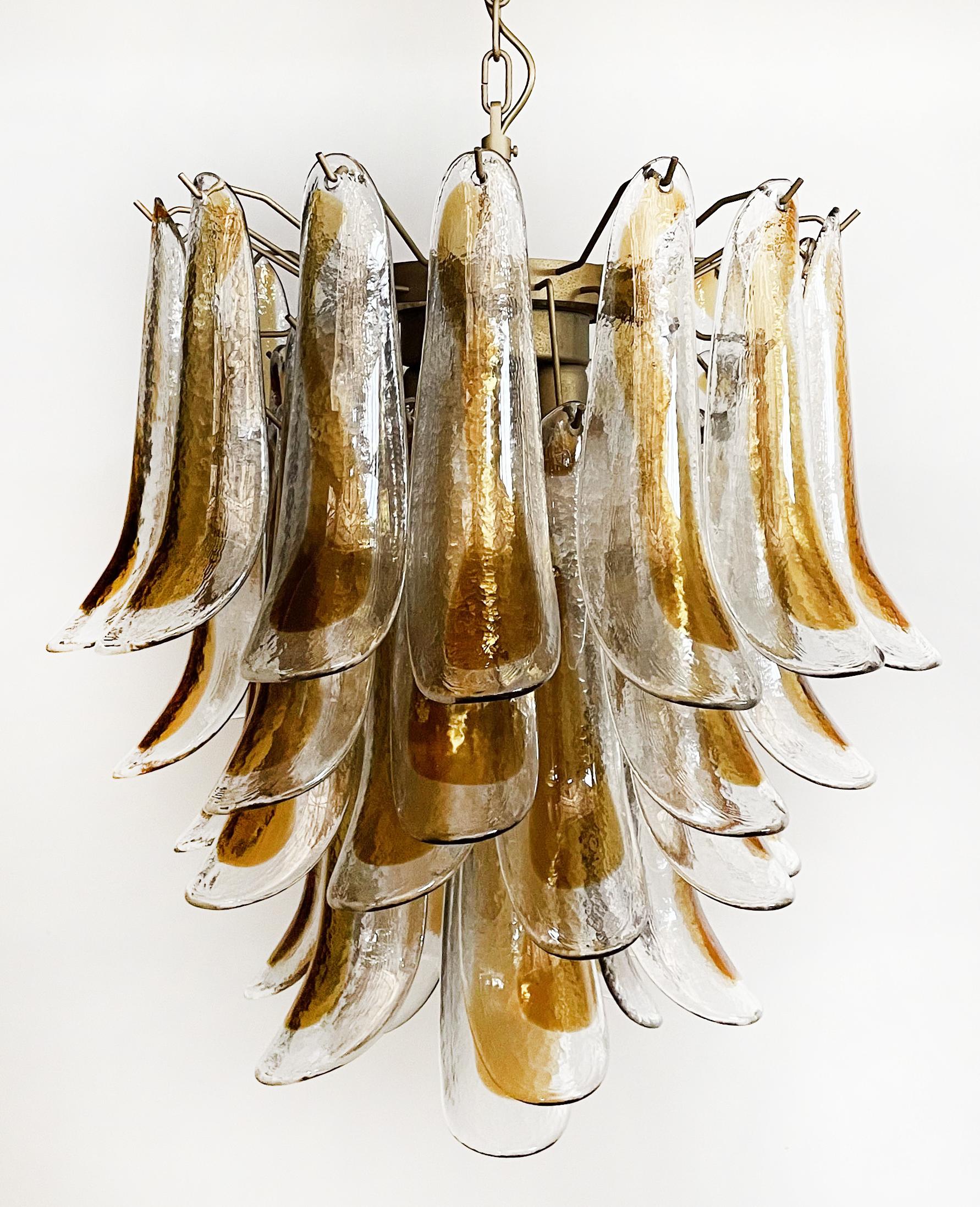 Amazing Italian Vintage Murano Chandeliers, 41 Glass Amber Petals For Sale 4