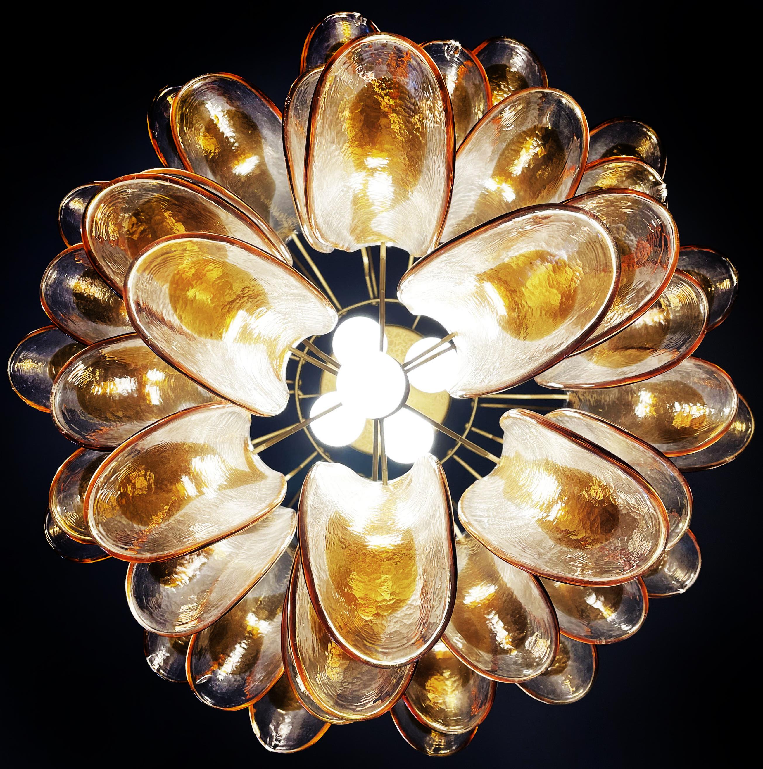 Amazing Italian Vintage Murano Chandeliers, 41 Glass Amber Petals For Sale 6