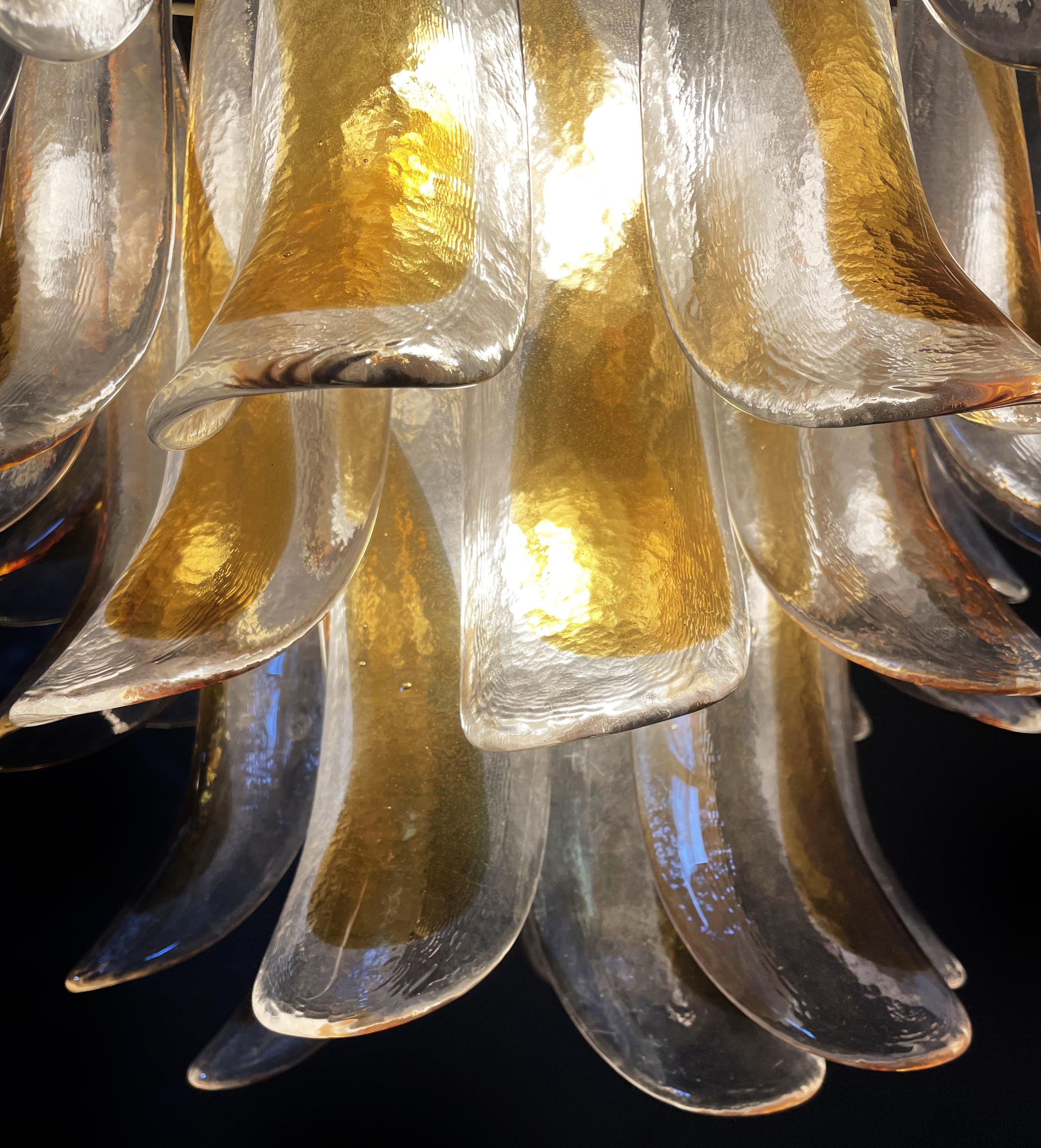 Late 20th Century Amazing Italian Vintage Murano Chandeliers, 41 Glass Amber Petals For Sale