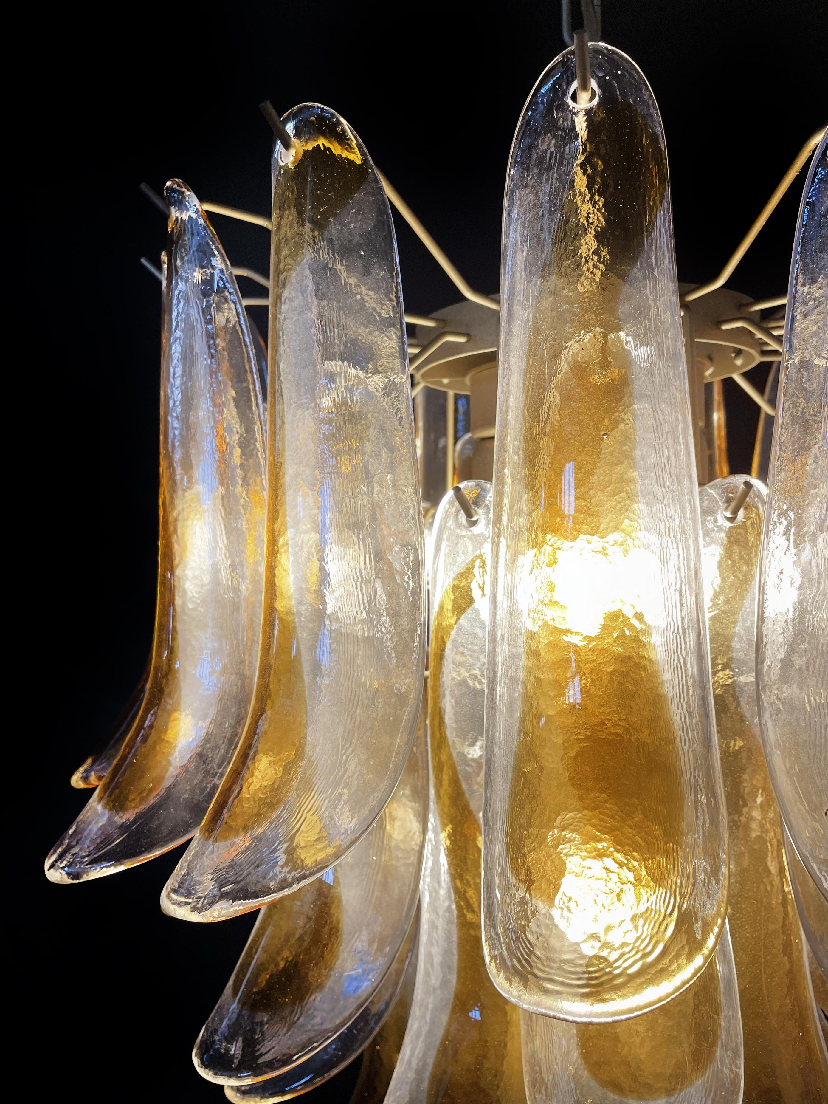 Art Glass Amazing Italian Vintage Murano Chandeliers, 41 Glass Amber Petals For Sale