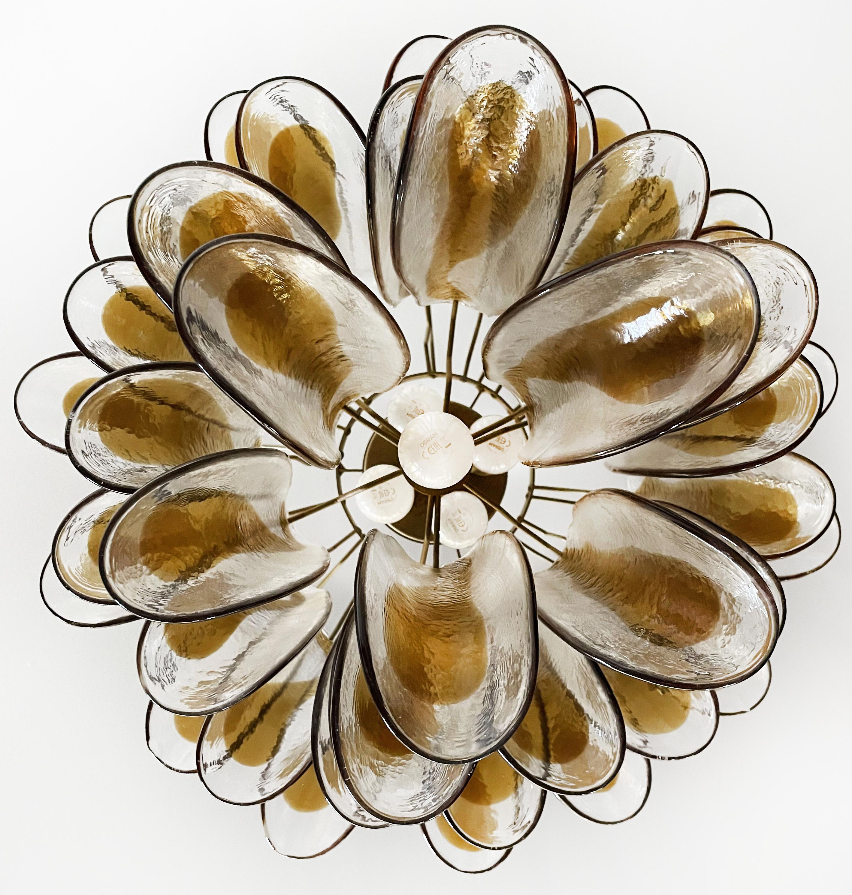 Amazing Italian Vintage Murano Chandeliers, 41 Glass Amber Petals For Sale 3