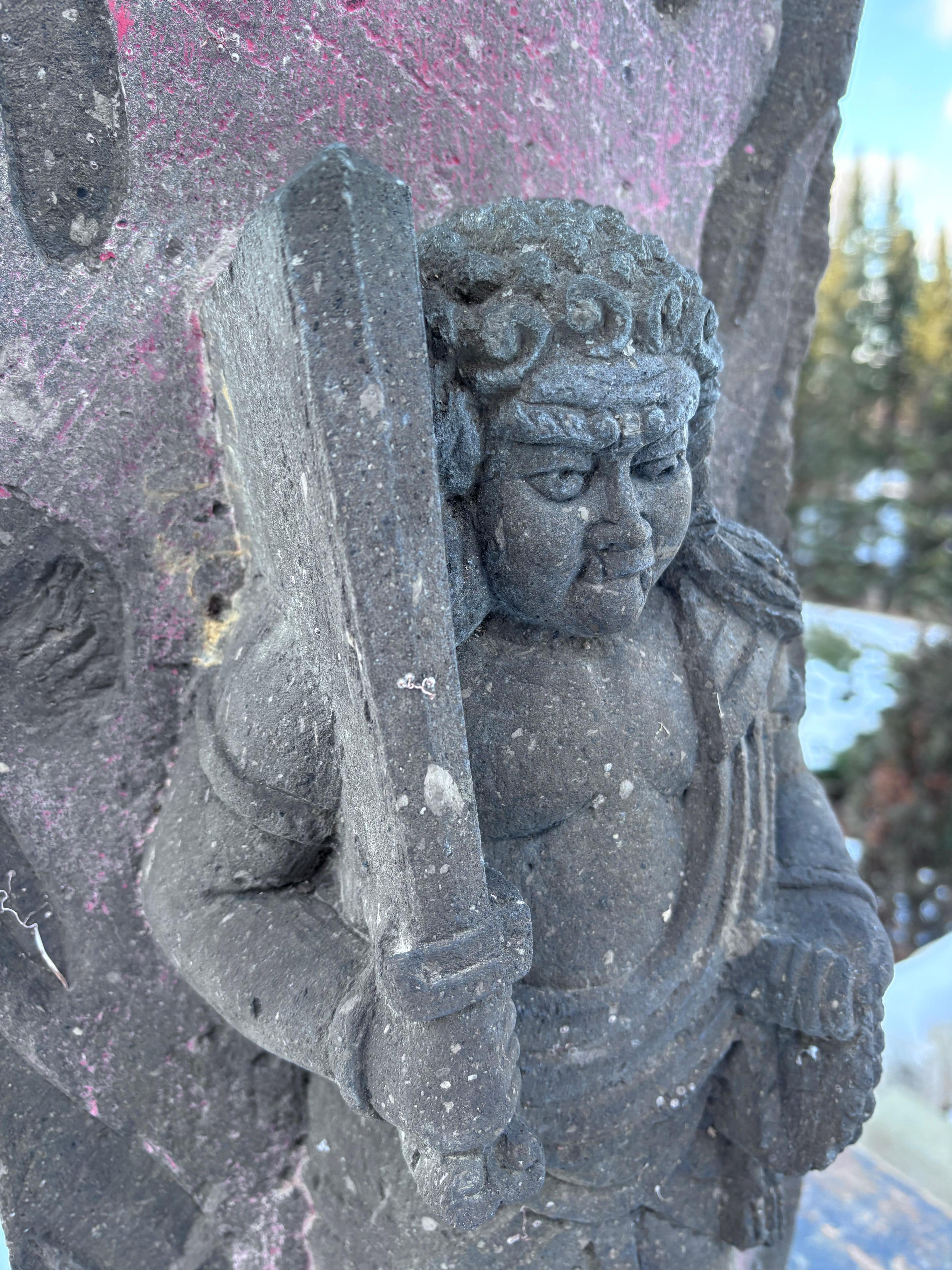 Japanese Antique Spiritual Guardian Garden Ornament Vivid Colors 19c 27 Inches For Sale 6