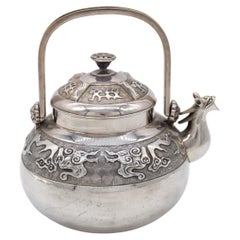 Antique Amazing Japanese silver teapot and cover, dragon spout Meiji period 19TH century