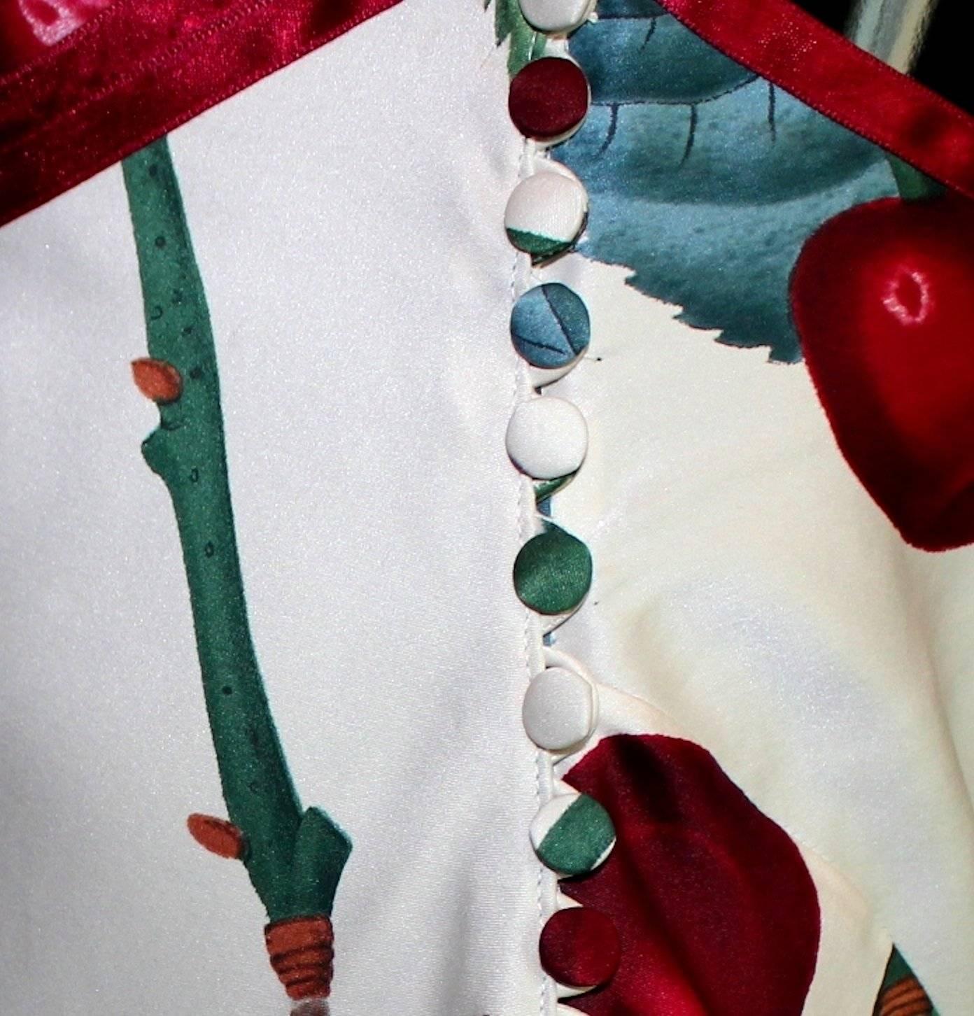 Gray NEW John Galliano Cherry Print Silk Cocktail Dress Gown