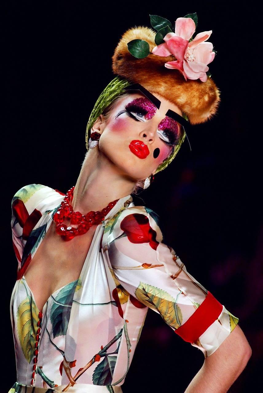 NEW John Galliano Cherry Print Silk Cocktail Dress Gown 2