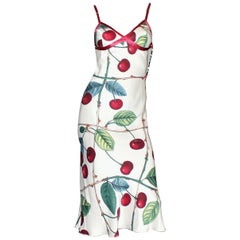 NEW John Galliano Cherry Print Silk Cocktail Dress Gown