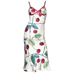 NEW John Galliano Cherry Print Silk Cocktail Dress Gown 