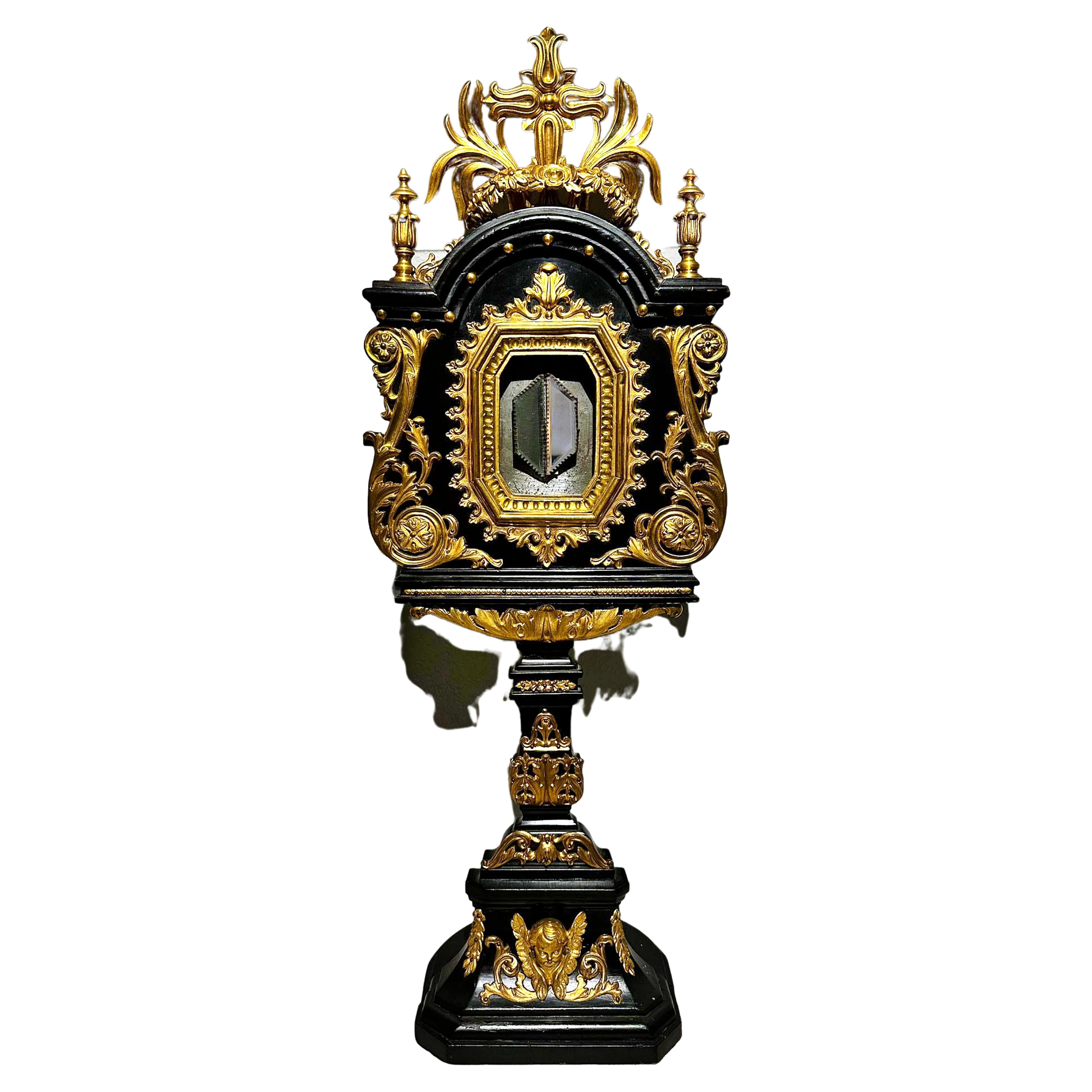 Amazing Large 19th Century Italian Ebonised Wooden Monstrance For Sale