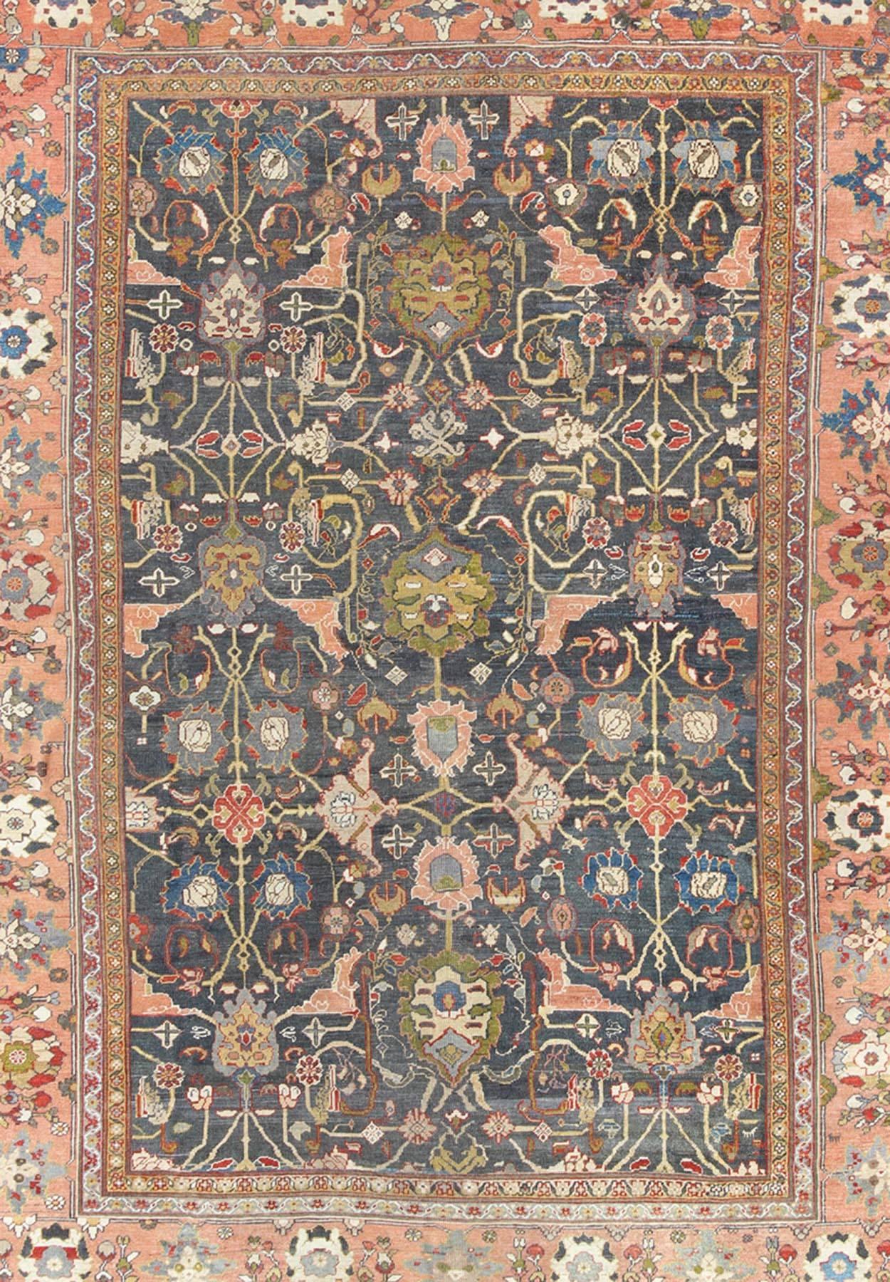 Erstaunlicher großer antiker persischer Sultanabad-Teppich in Tealgrün mit All-Over-Design (Persisch)