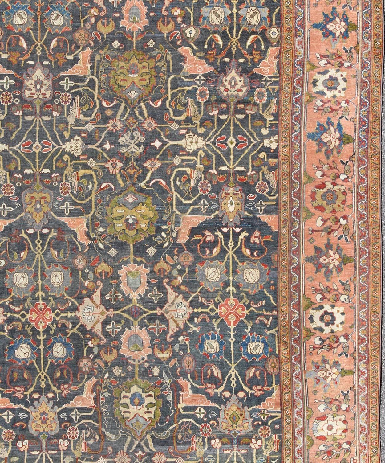 Erstaunlicher großer antiker persischer Sultanabad-Teppich in Tealgrün mit All-Over-Design (Handgeknüpft)