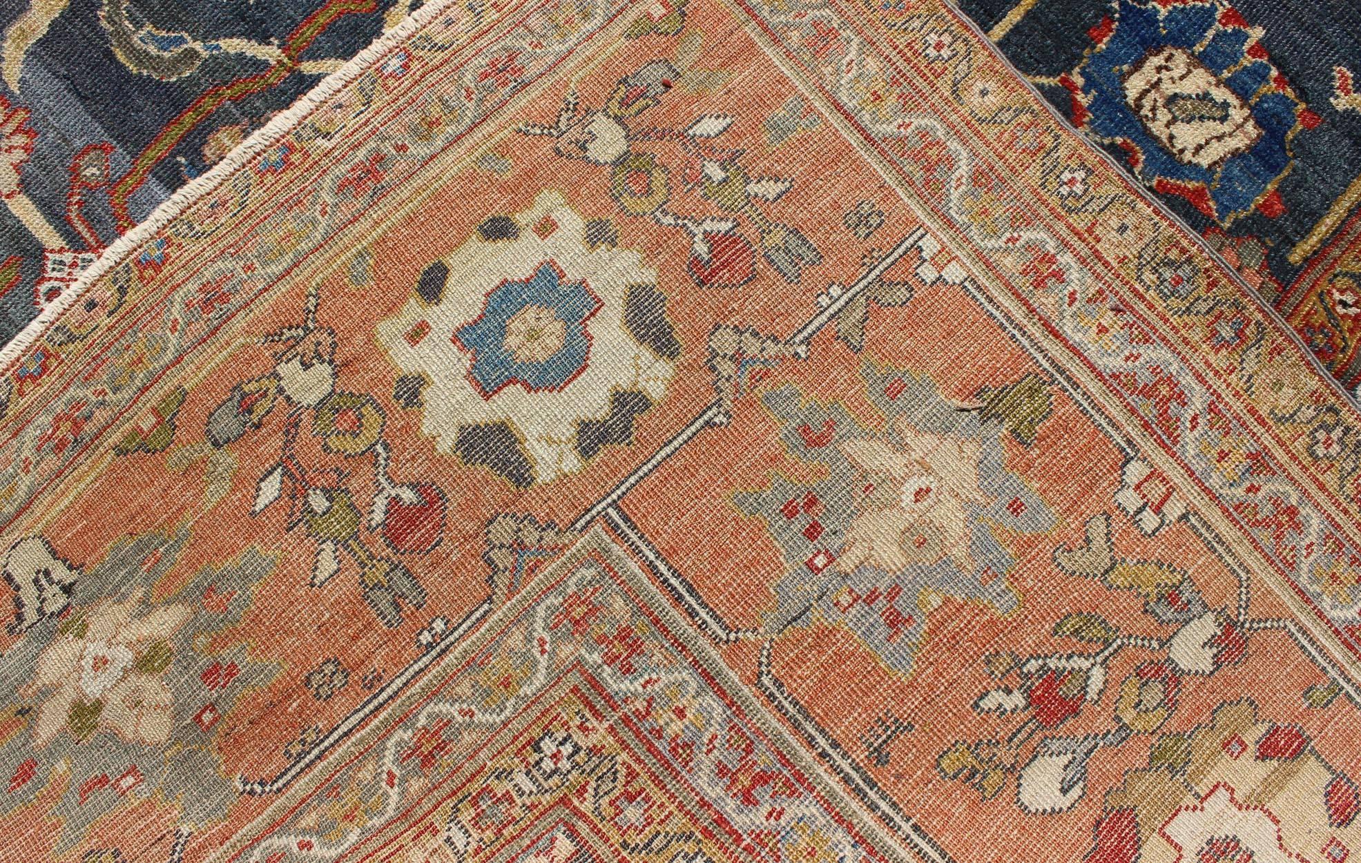 Erstaunlicher großer antiker persischer Sultanabad-Teppich in Tealgrün mit All-Over-Design (Wolle)