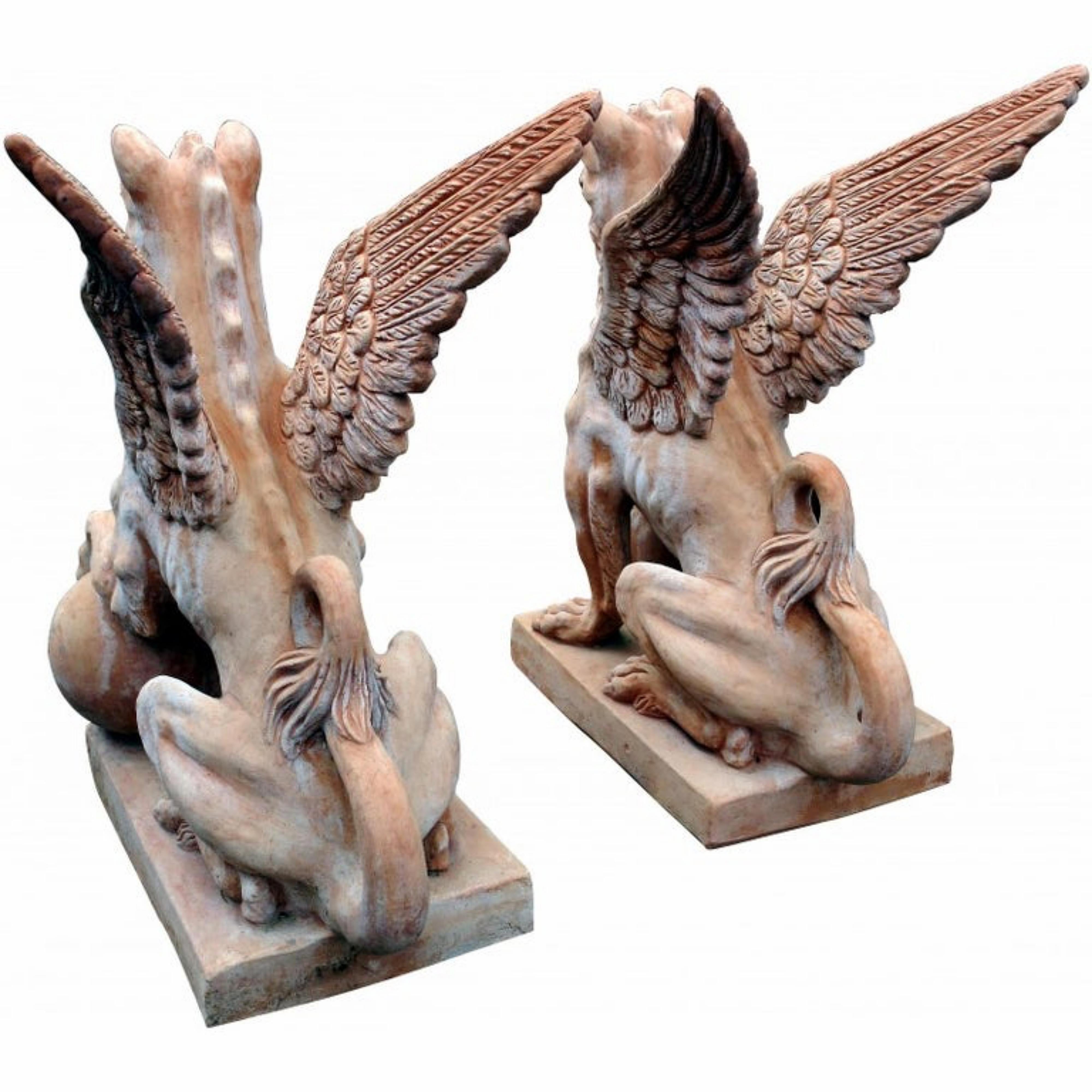 Baroque AMAZING LARGE BEAUTIFUL TERRACOTTA GRIFFINS 20th century For Sale