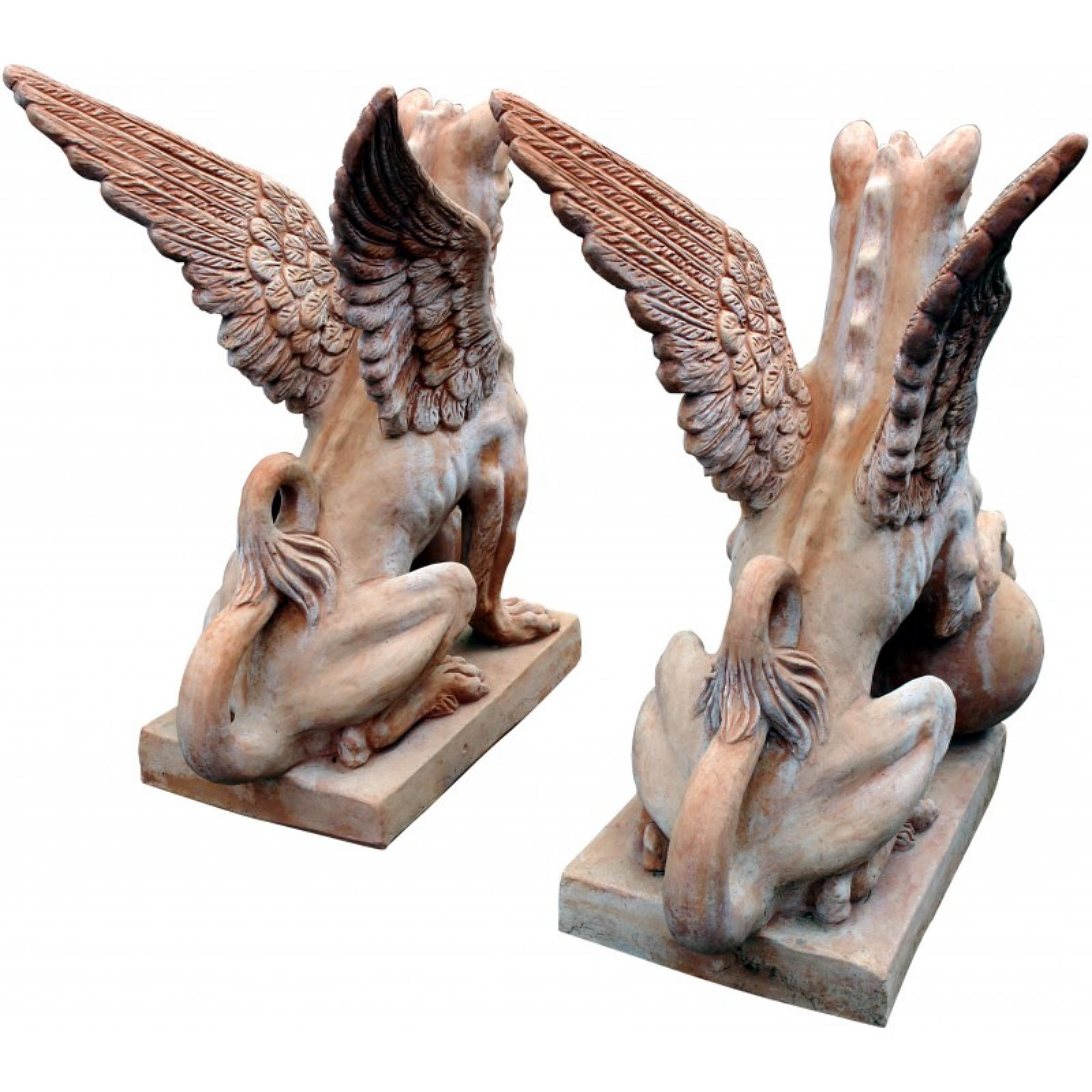 italien Magnifique grand et magnifique grenouillère deERRACOTTA GRIFFINS 20ème siècle en vente