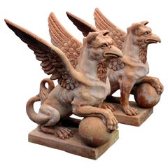 AMAZING LARGE BEAUTIFUL TERRACOTTA GRIFFINS 20th century