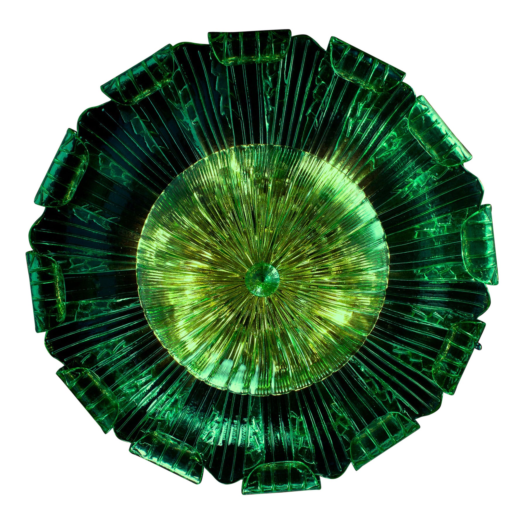 Amazing Large Green Murano Glass Leave Ceiling Light or Chandelier For Sale 1