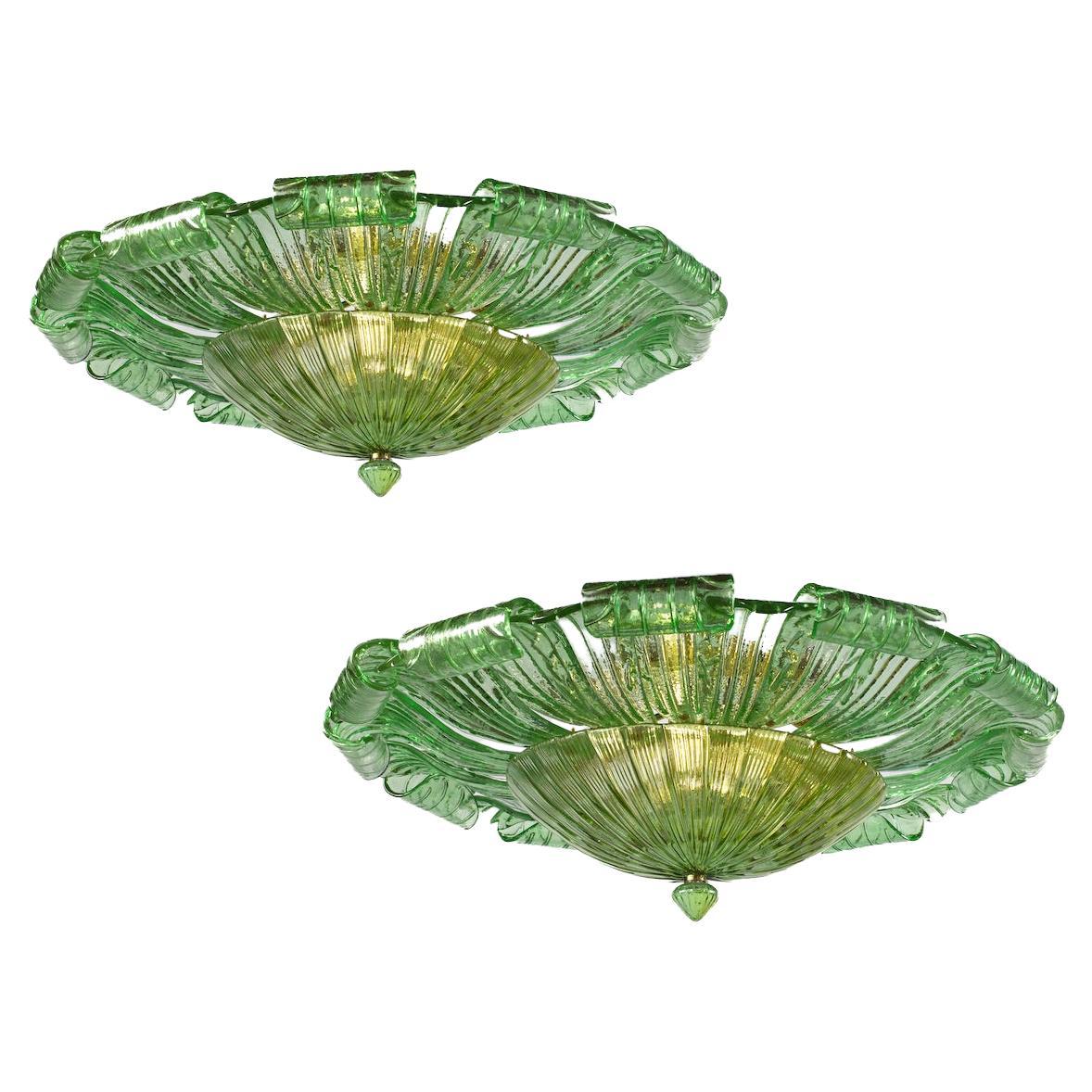 Amazing Large Green Murano Glass Leave Ceiling Light or Chandelier For Sale