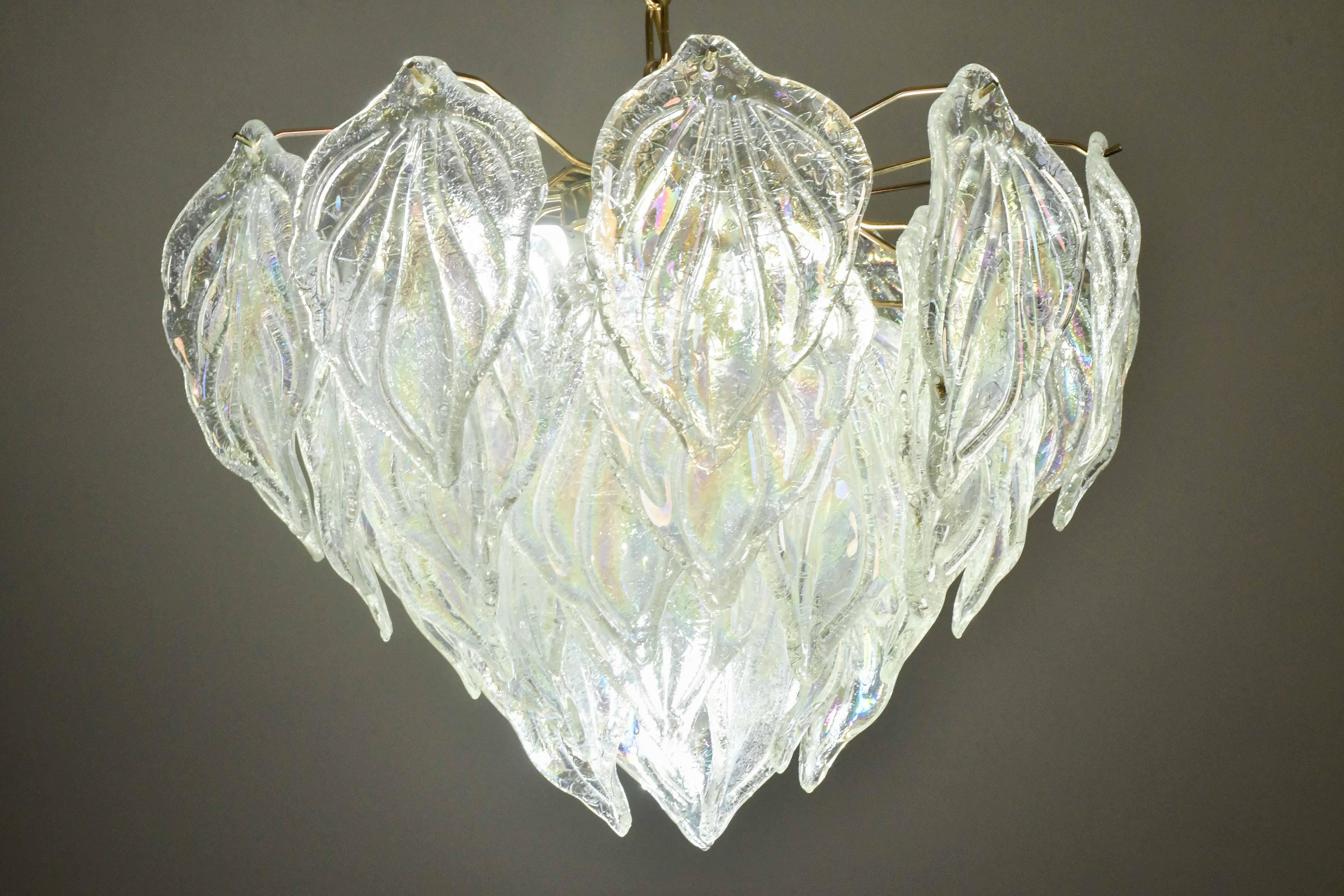Incredibile lampadario a foglie arcobaleno in vetro di Murano di grandi dimensioni in vendita 8