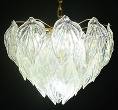 Amazing Large Murano Glass Rainbow Leaves Chandelier