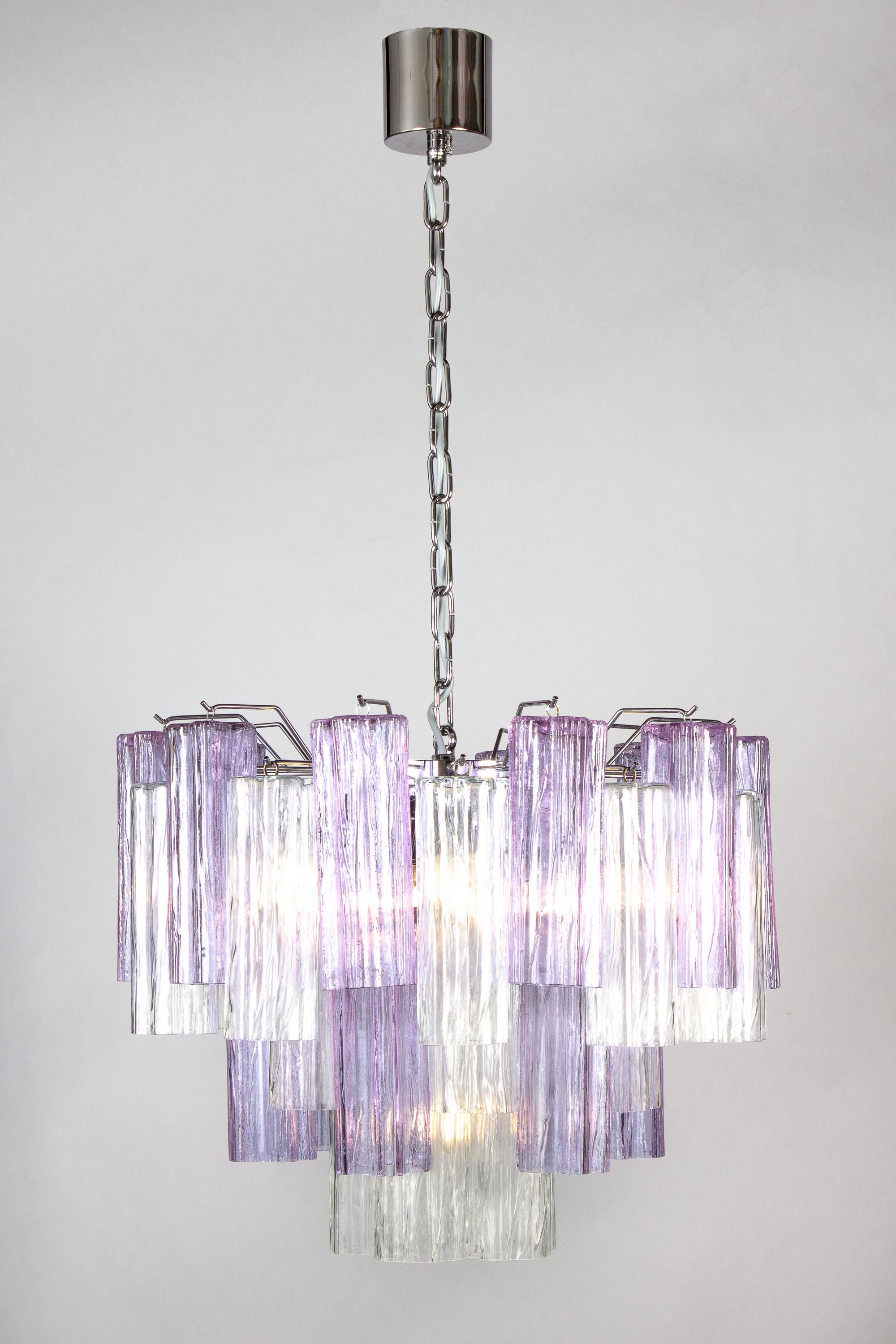 Mid-Century moderno Incredibile lampadario in vetro di Murano color lavanda e trasparente di Tronchi in vendita