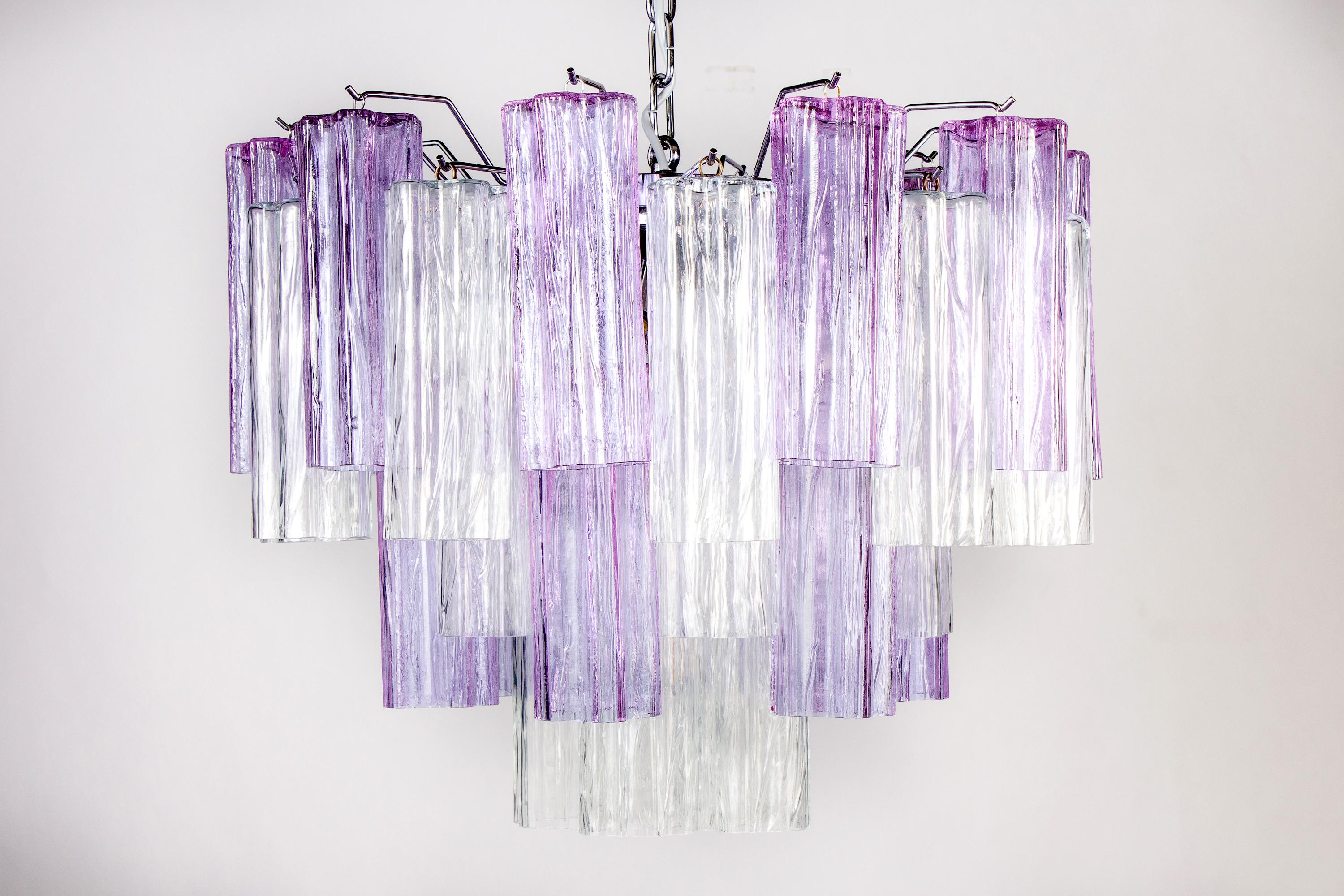 Amazing Lavender and Clear Tronchi Murano Glass Chandelier In Excellent Condition For Sale In Rome, IT