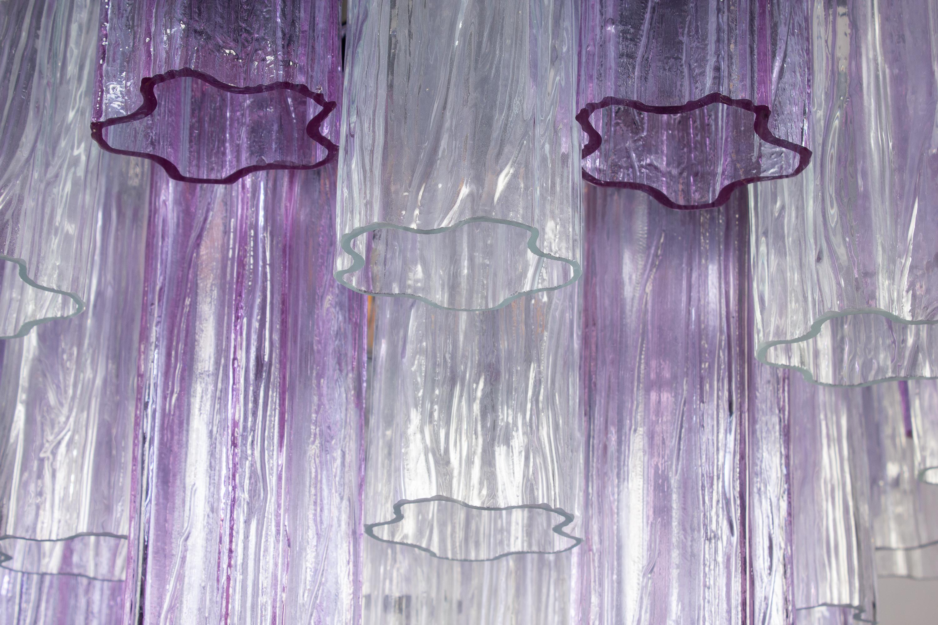 Metallo Incredibile lampadario in vetro di Murano color lavanda e trasparente di Tronchi in vendita