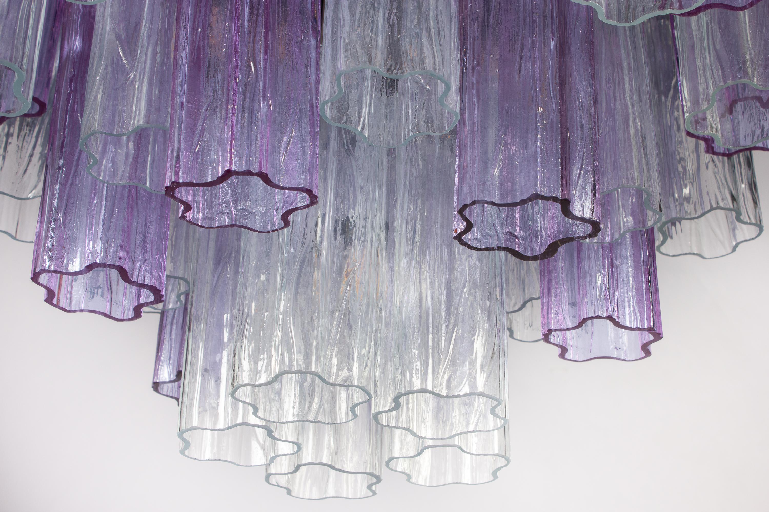 Incredibile lampadario in vetro di Murano color lavanda e trasparente di Tronchi in vendita 1
